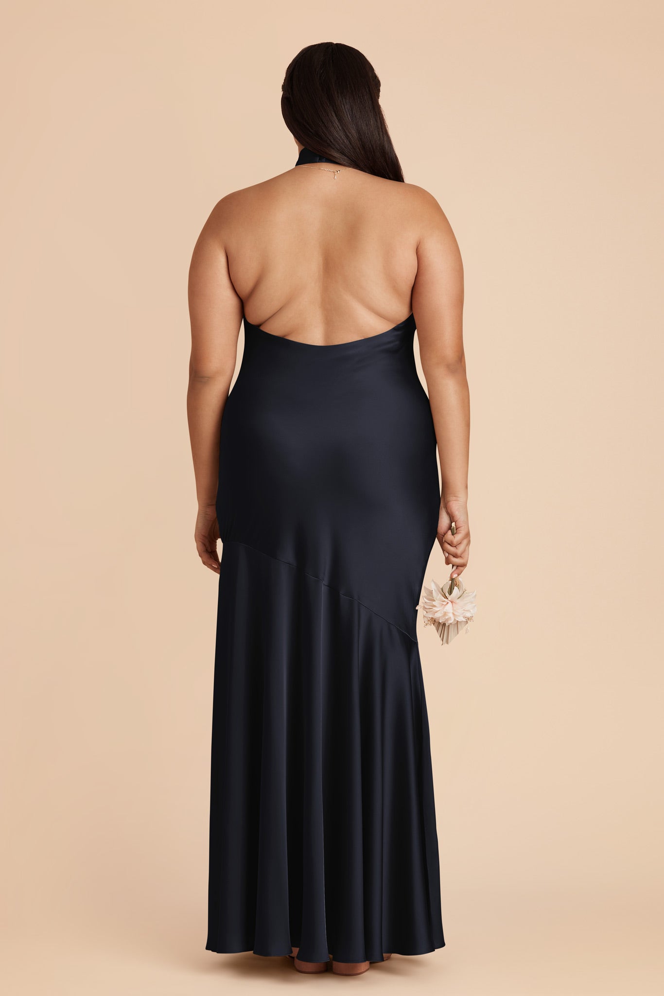 Matte Satin Halter Dress in Navy | Stephanie