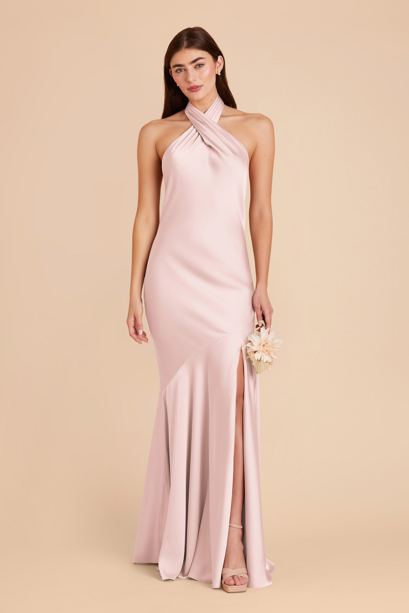 Matte Satin Halter Dress - Pale Blush | Stephanie