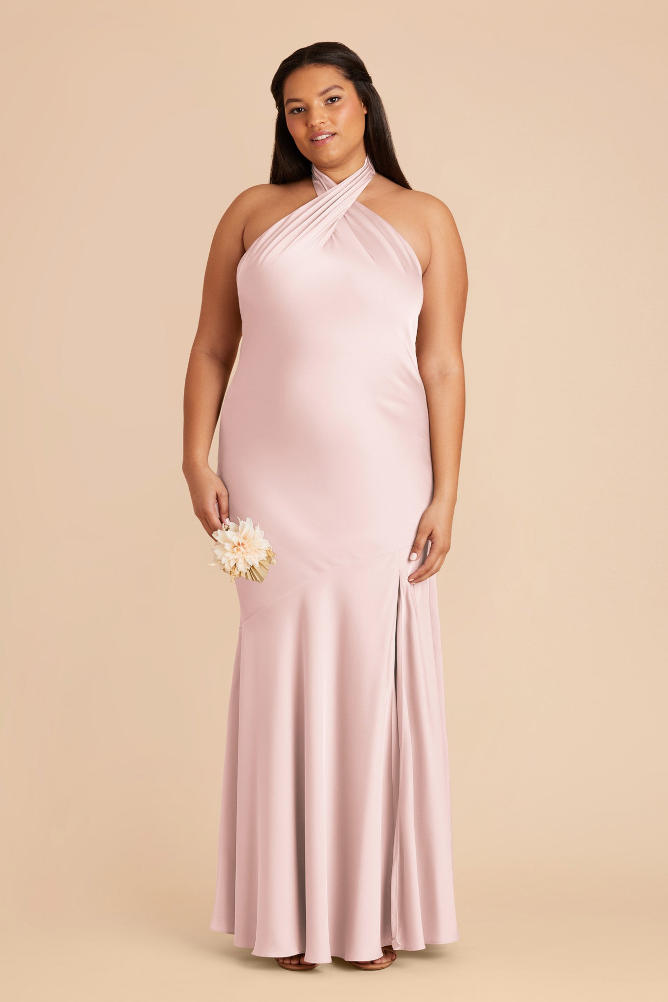 Matte Satin Halter Dress - Pale Blush | Stephanie