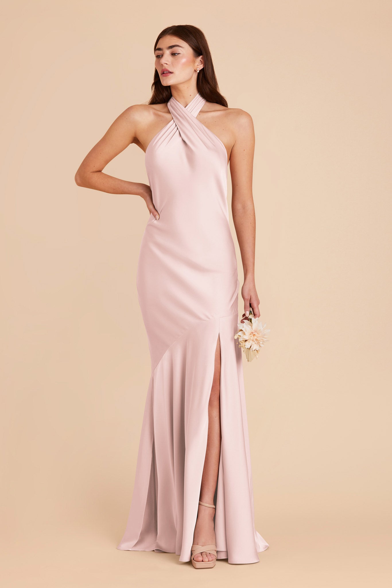 Matte Satin Halter Dress - Pale Blush | Stephanie