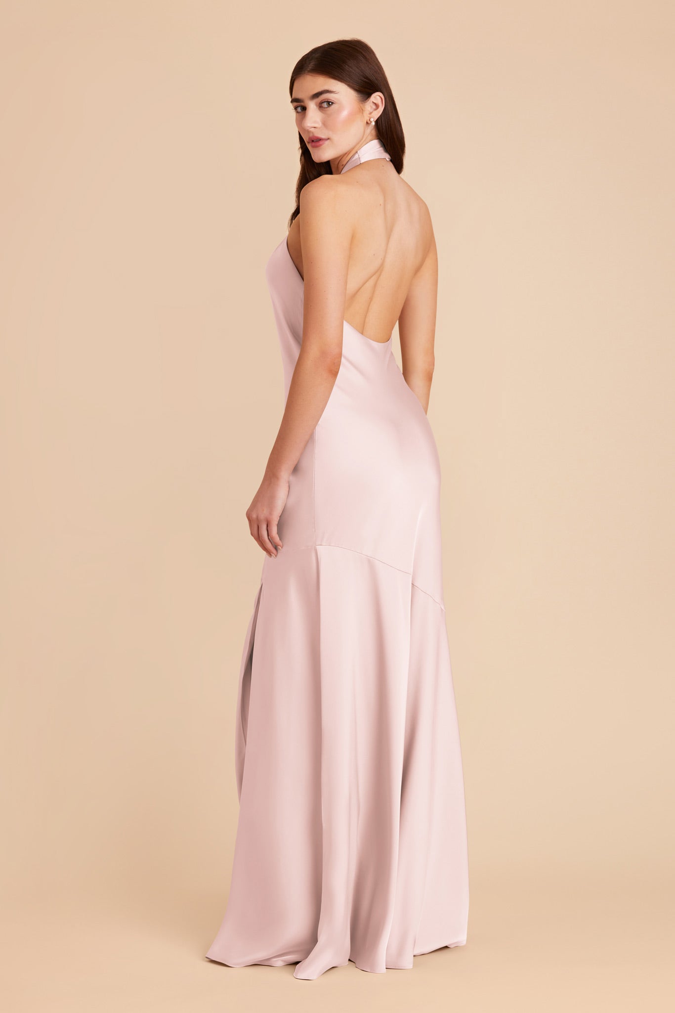 Matte Satin Halter Dress - Pale Blush | Stephanie