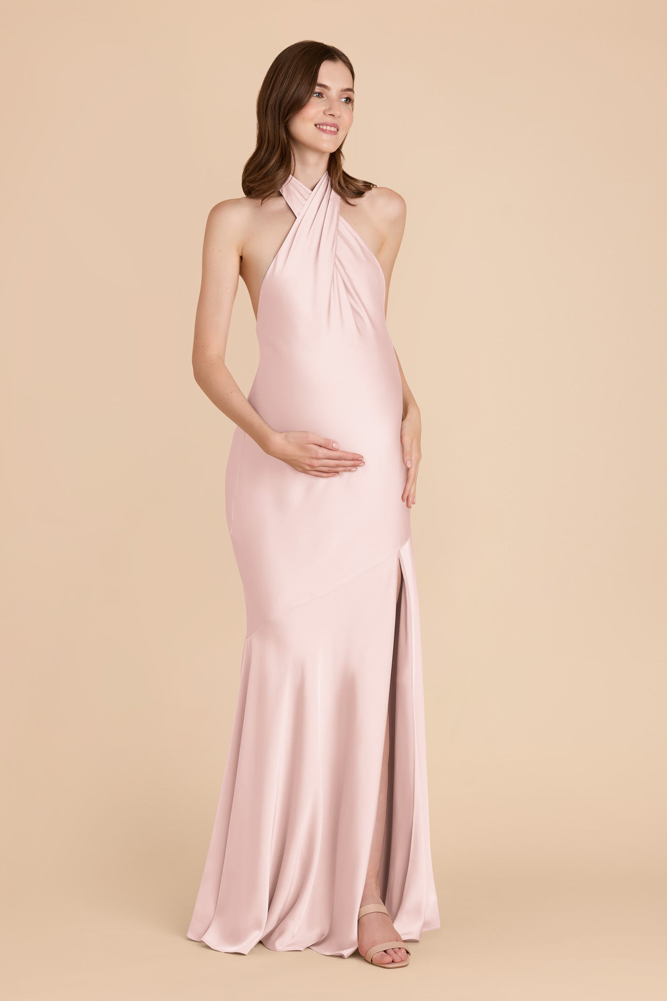 Matte Satin Halter Dress - Pale Blush | Stephanie
