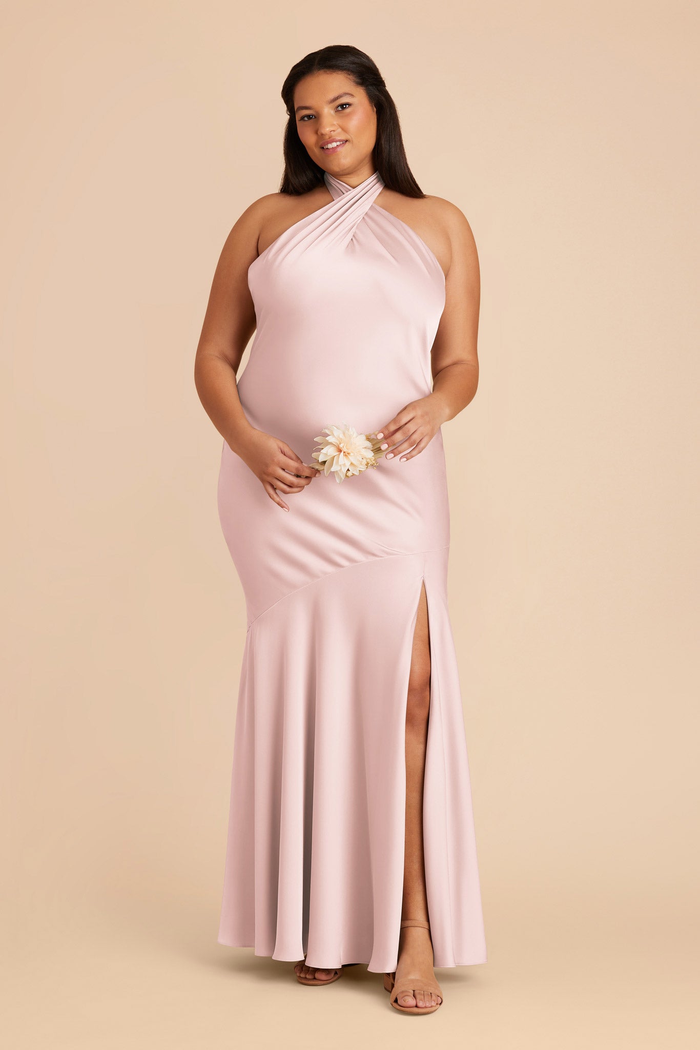 Matte Satin Halter Dress - Pale Blush | Stephanie