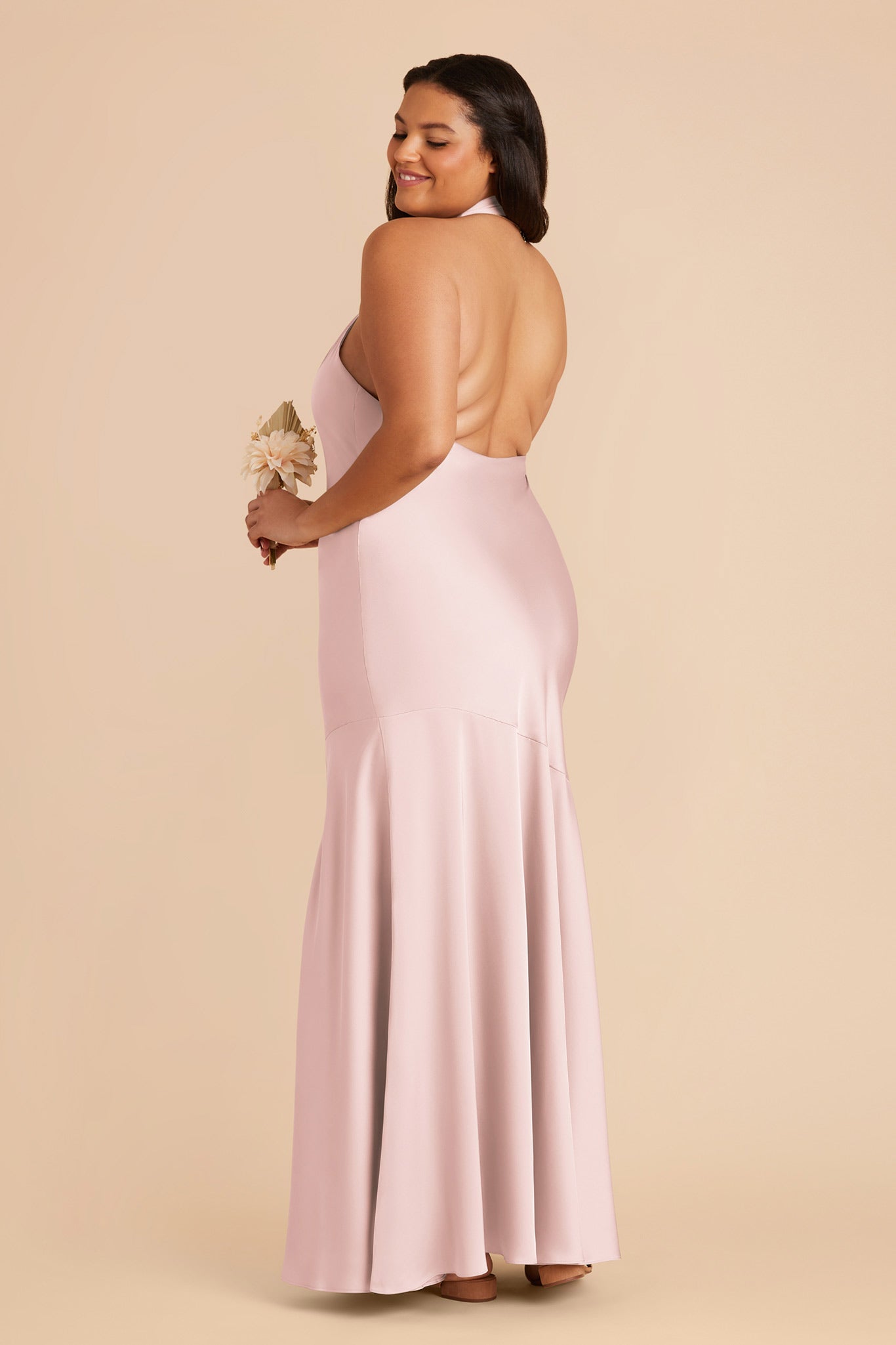 Matte Satin Halter Dress - Pale Blush | Stephanie