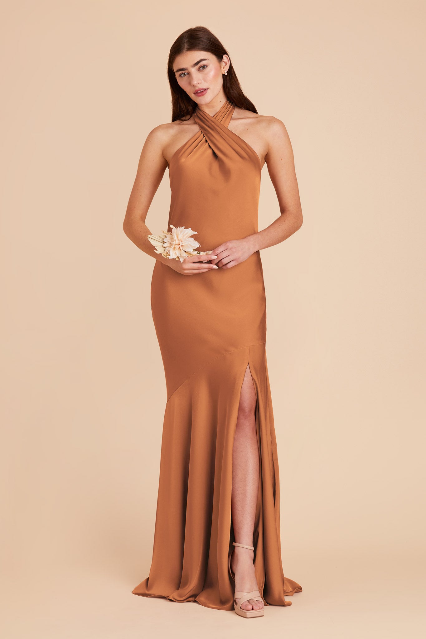 Matte Satin Halter Dress - Stephanie | Rust