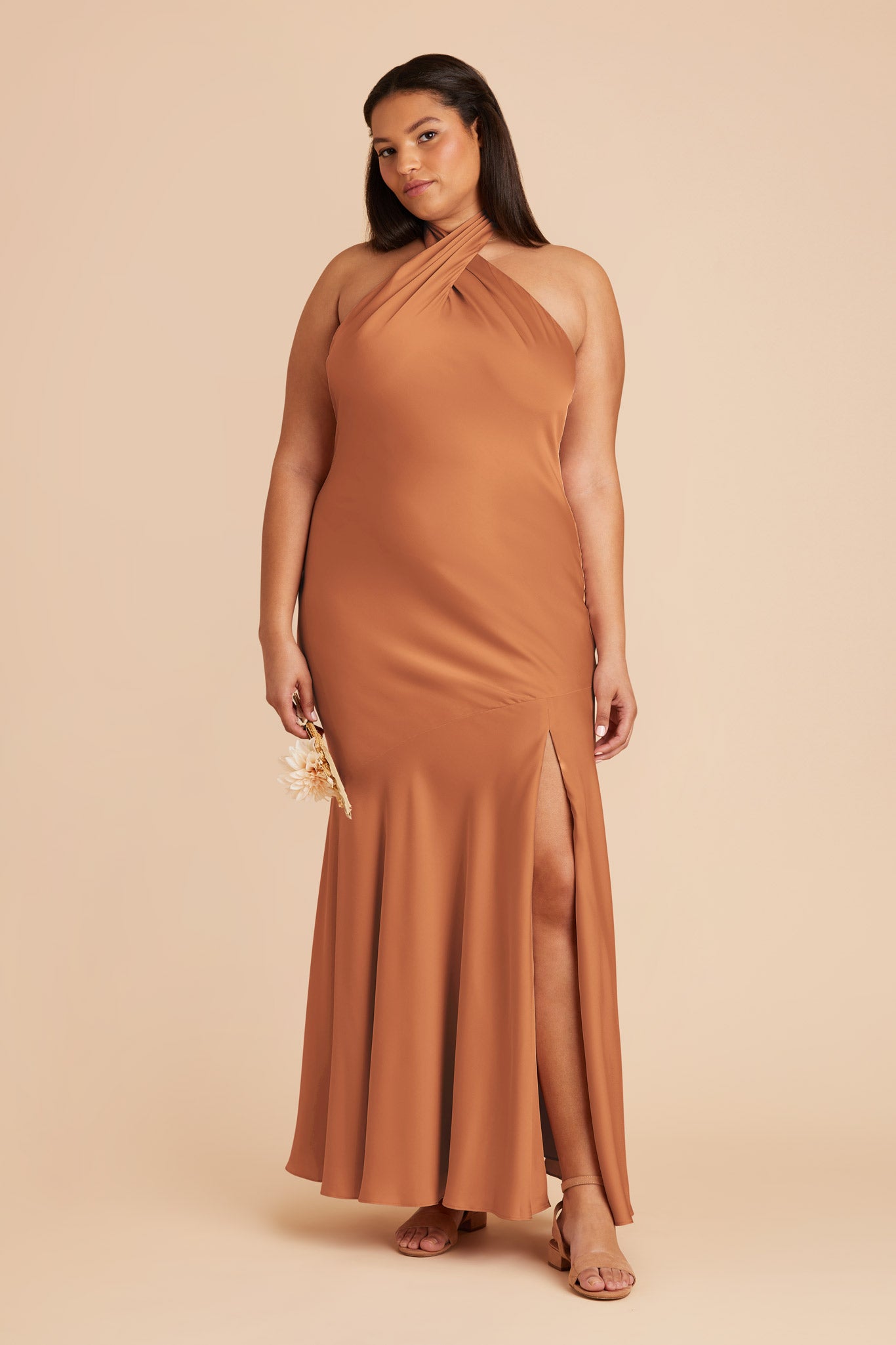 Matte Satin Halter Dress - Stephanie | Rust