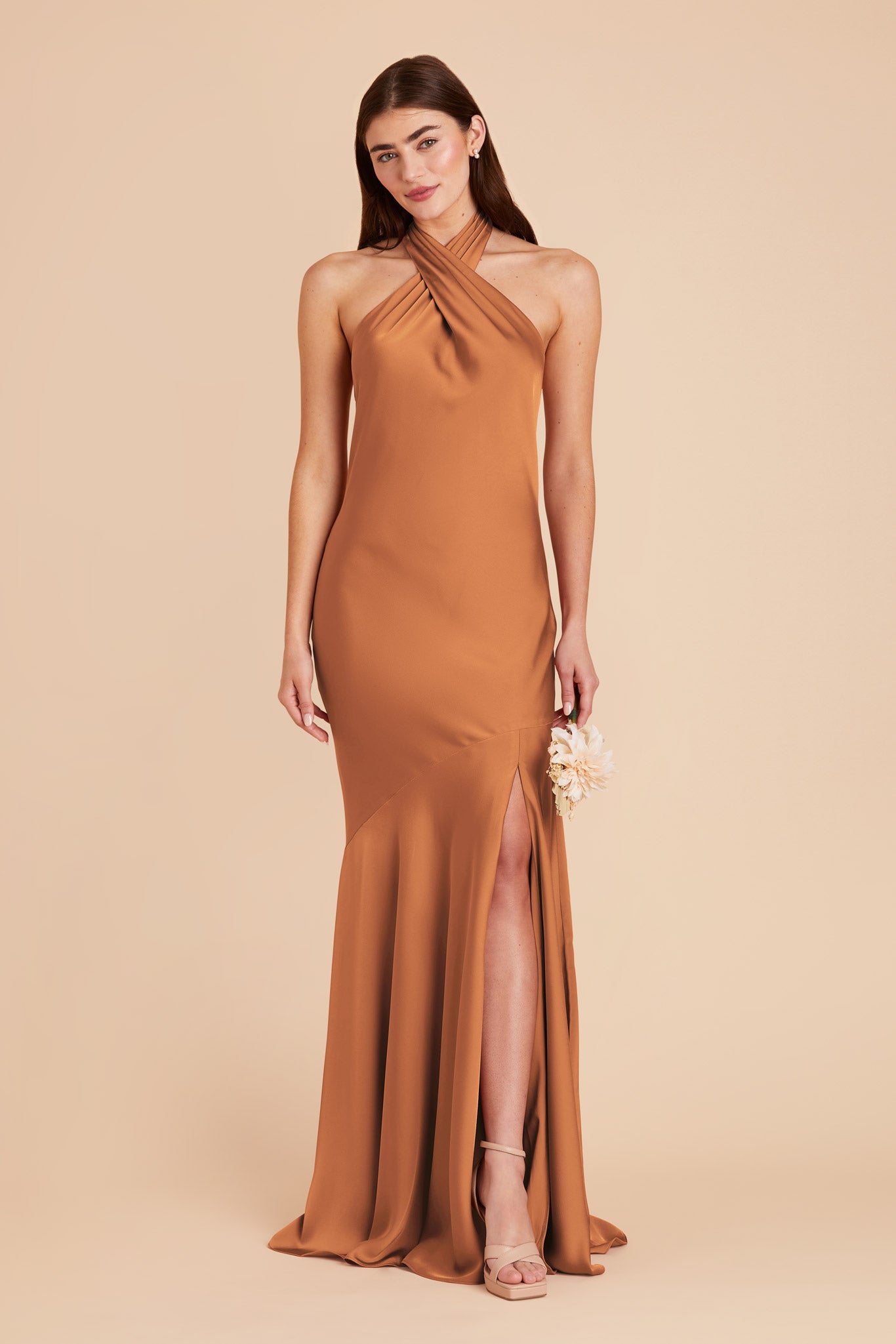 Matte Satin Halter Dress - Stephanie | Rust
