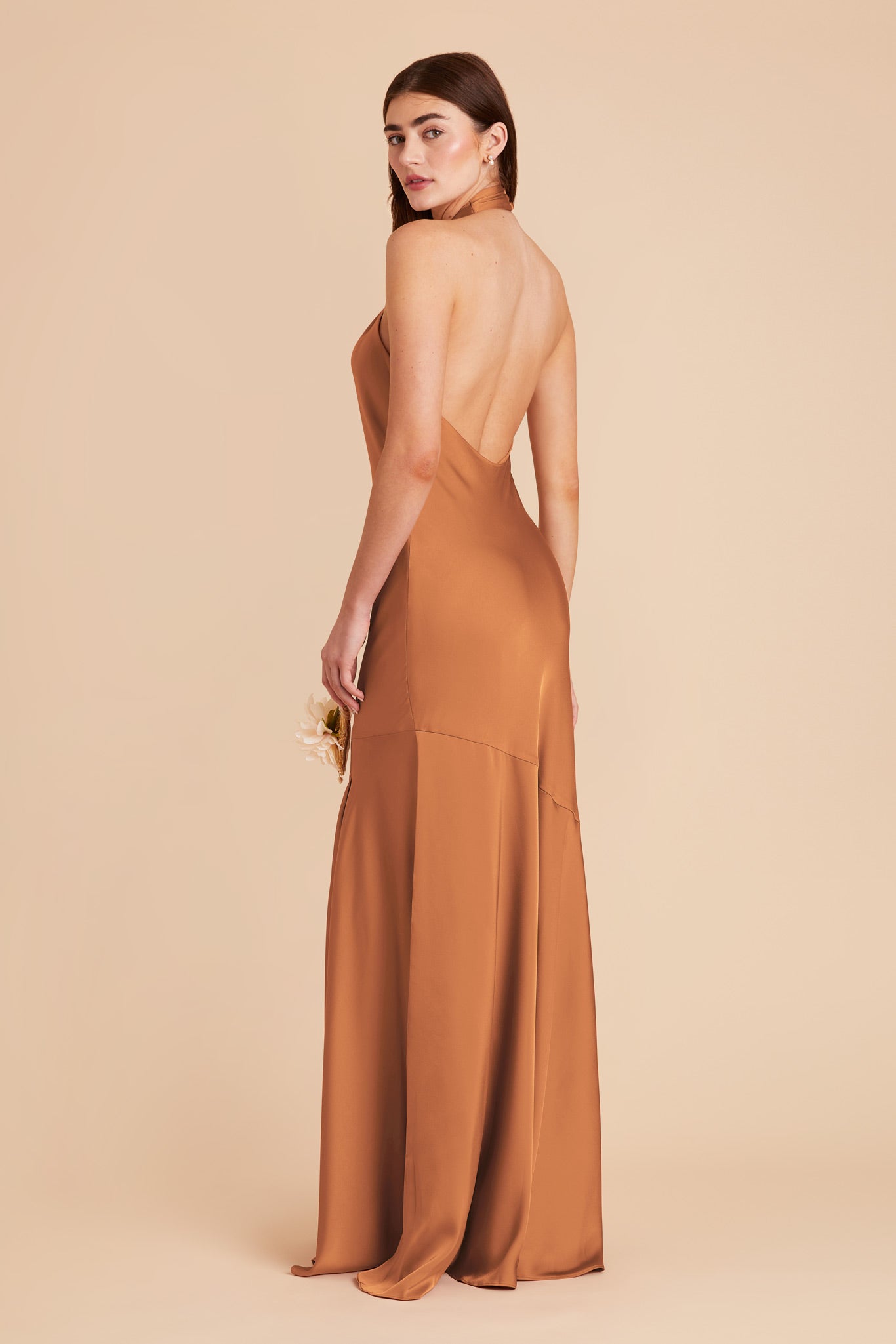 Matte Satin Halter Dress - Stephanie | Rust