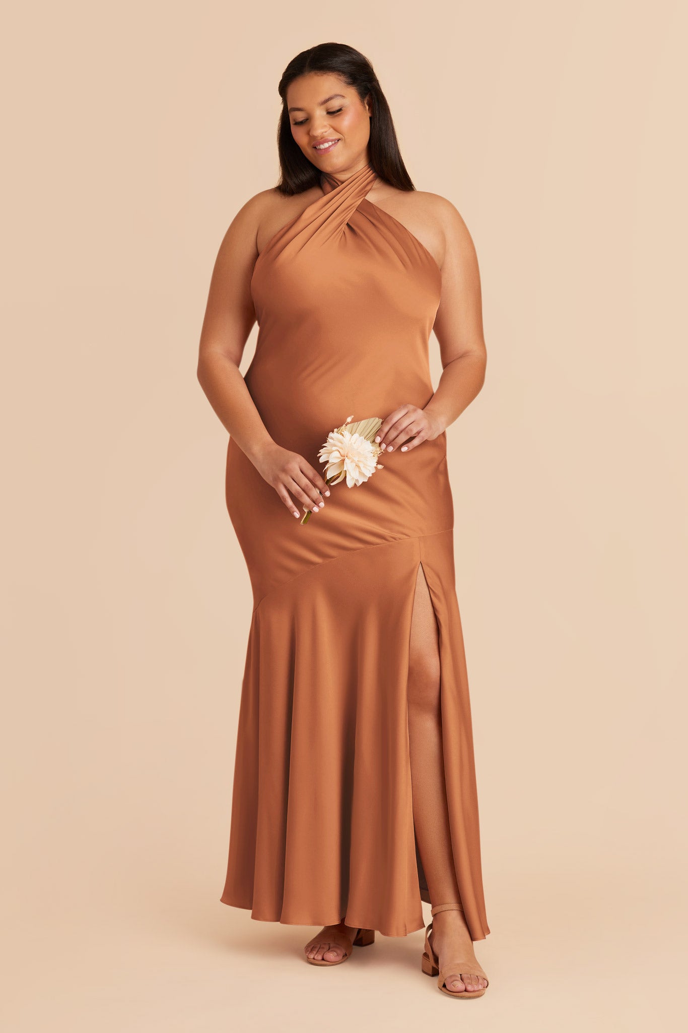Matte Satin Halter Dress - Stephanie | Rust
