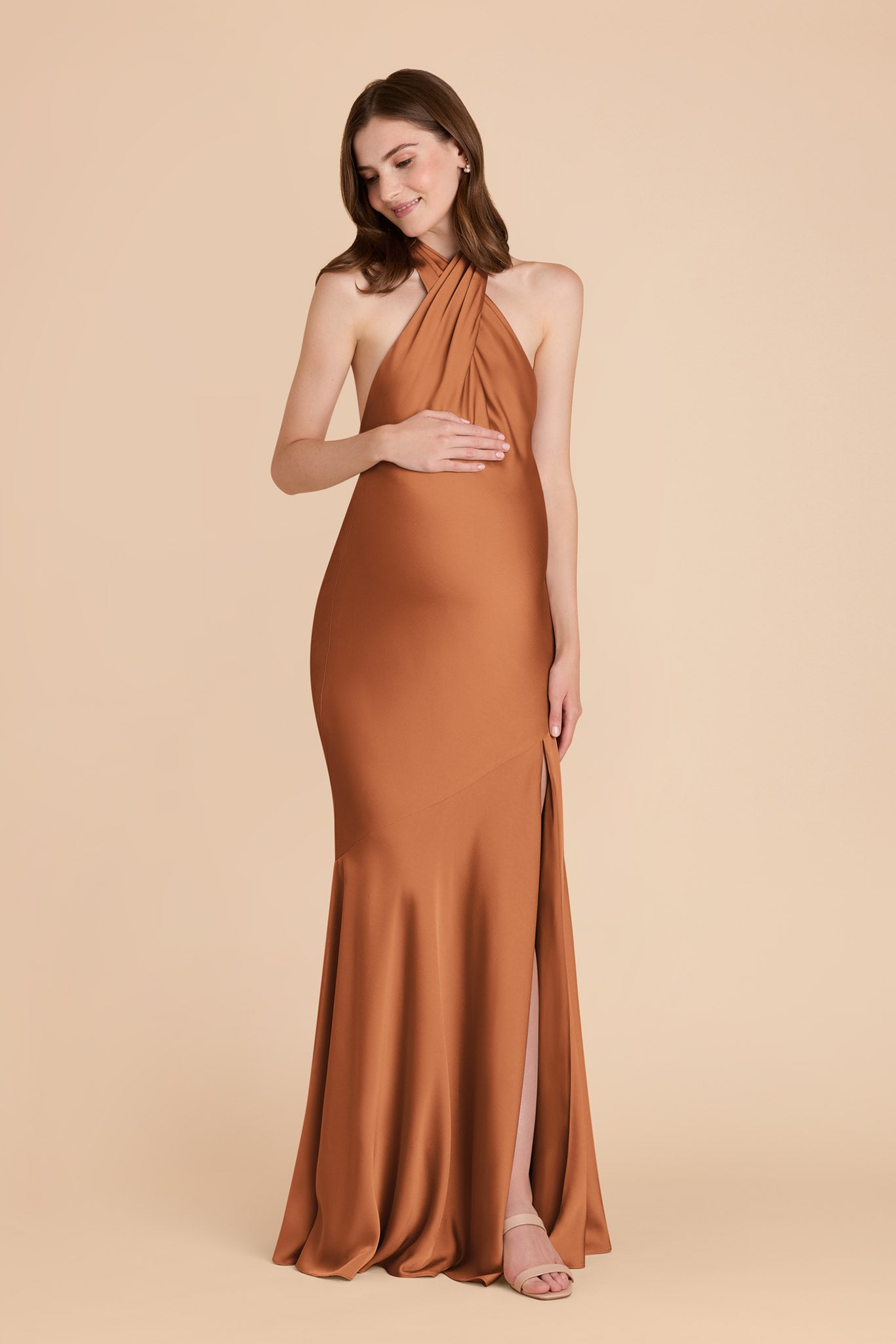 Matte Satin Halter Dress - Stephanie | Rust