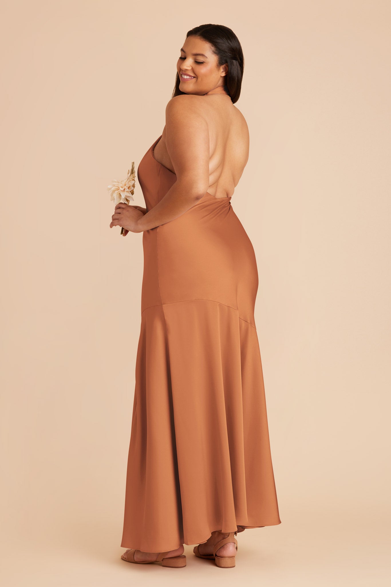 Matte Satin Halter Dress - Stephanie | Rust