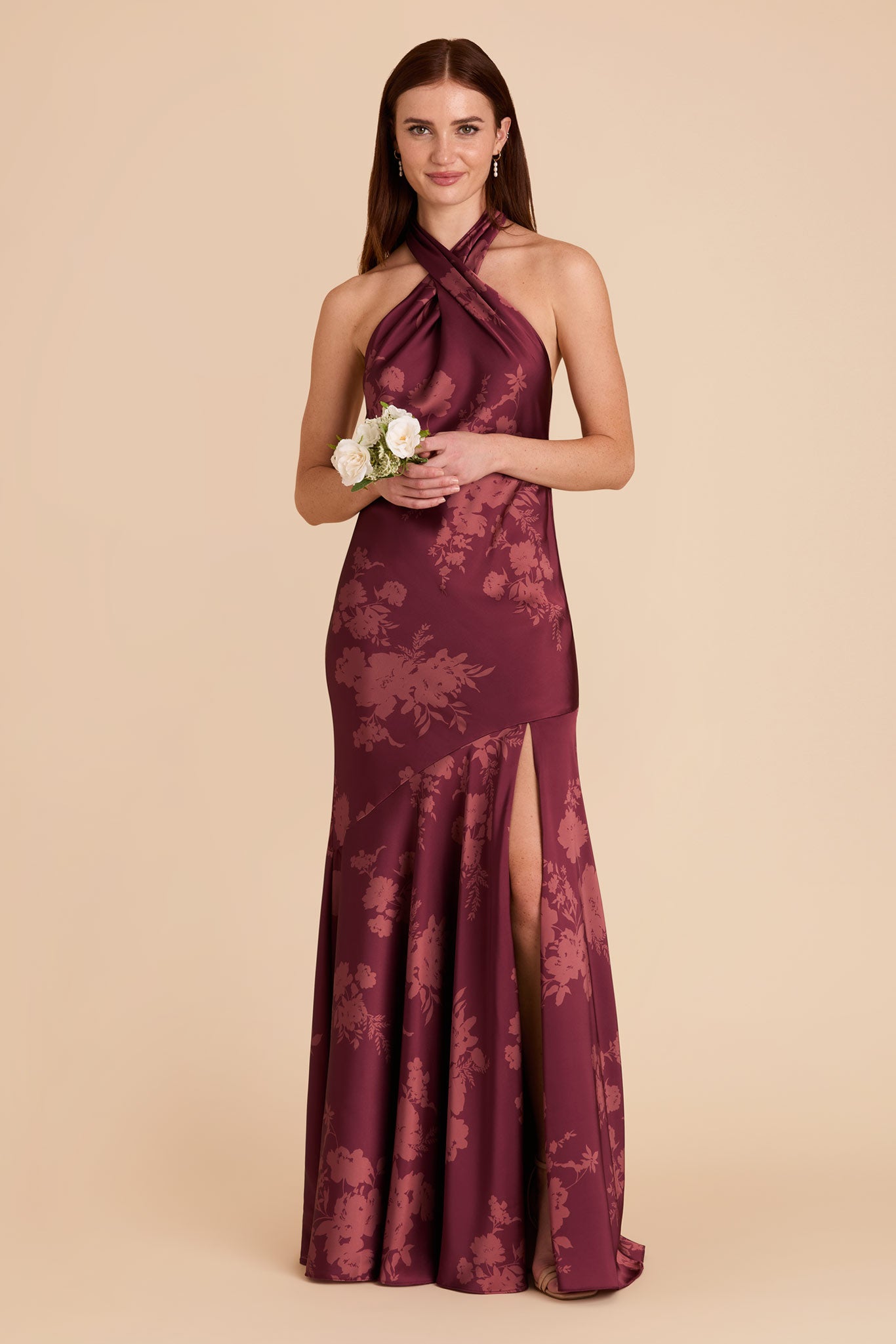 Matte Satin Halter Dress - Whimsical Blooms | Stephanie