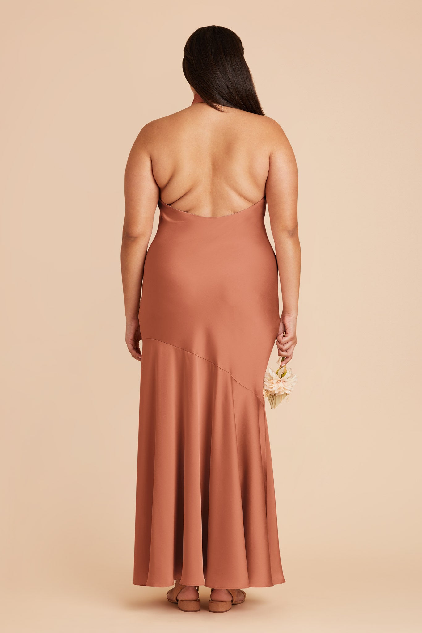 Matte Satin Halter Dress in Terracotta | Stephanie