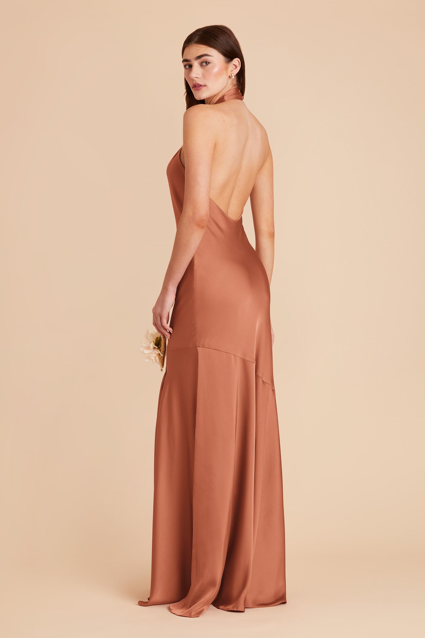 Matte Satin Halter Dress in Terracotta | Stephanie