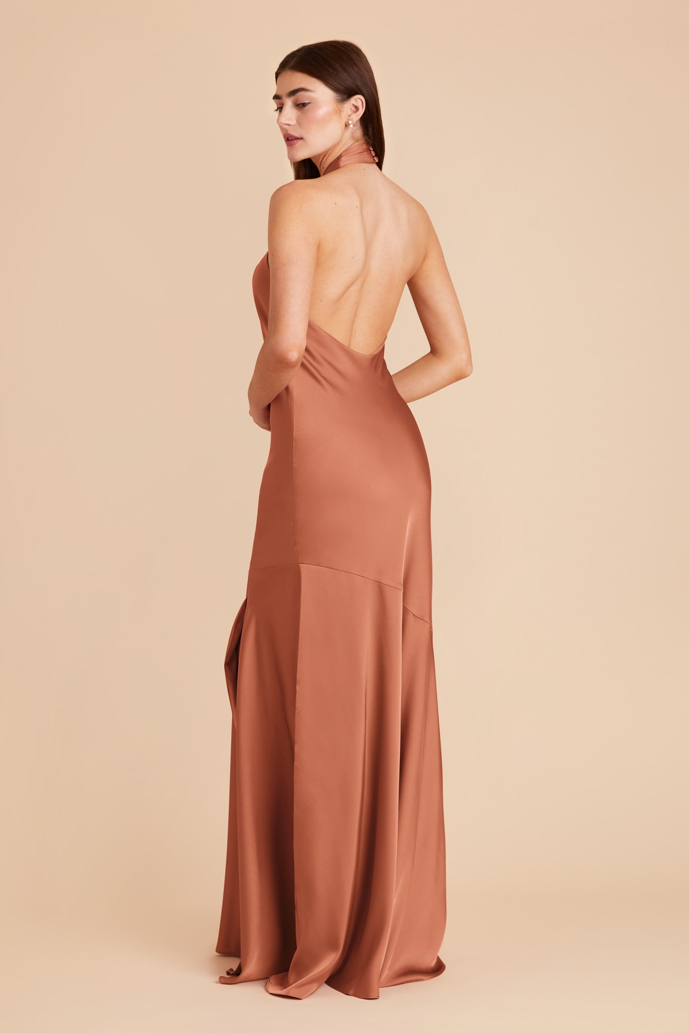 Matte Satin Halter Dress in Terracotta | Stephanie