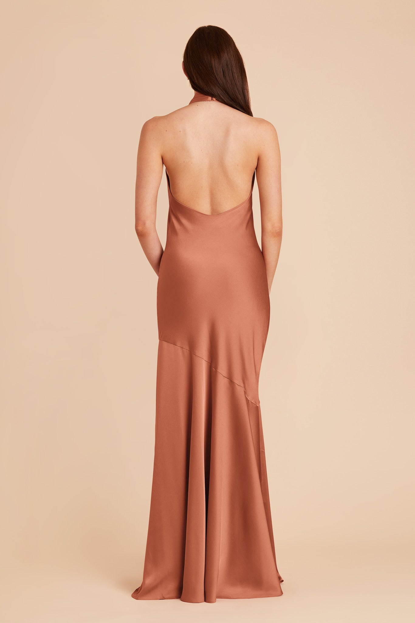 Matte Satin Halter Dress in Terracotta | Stephanie