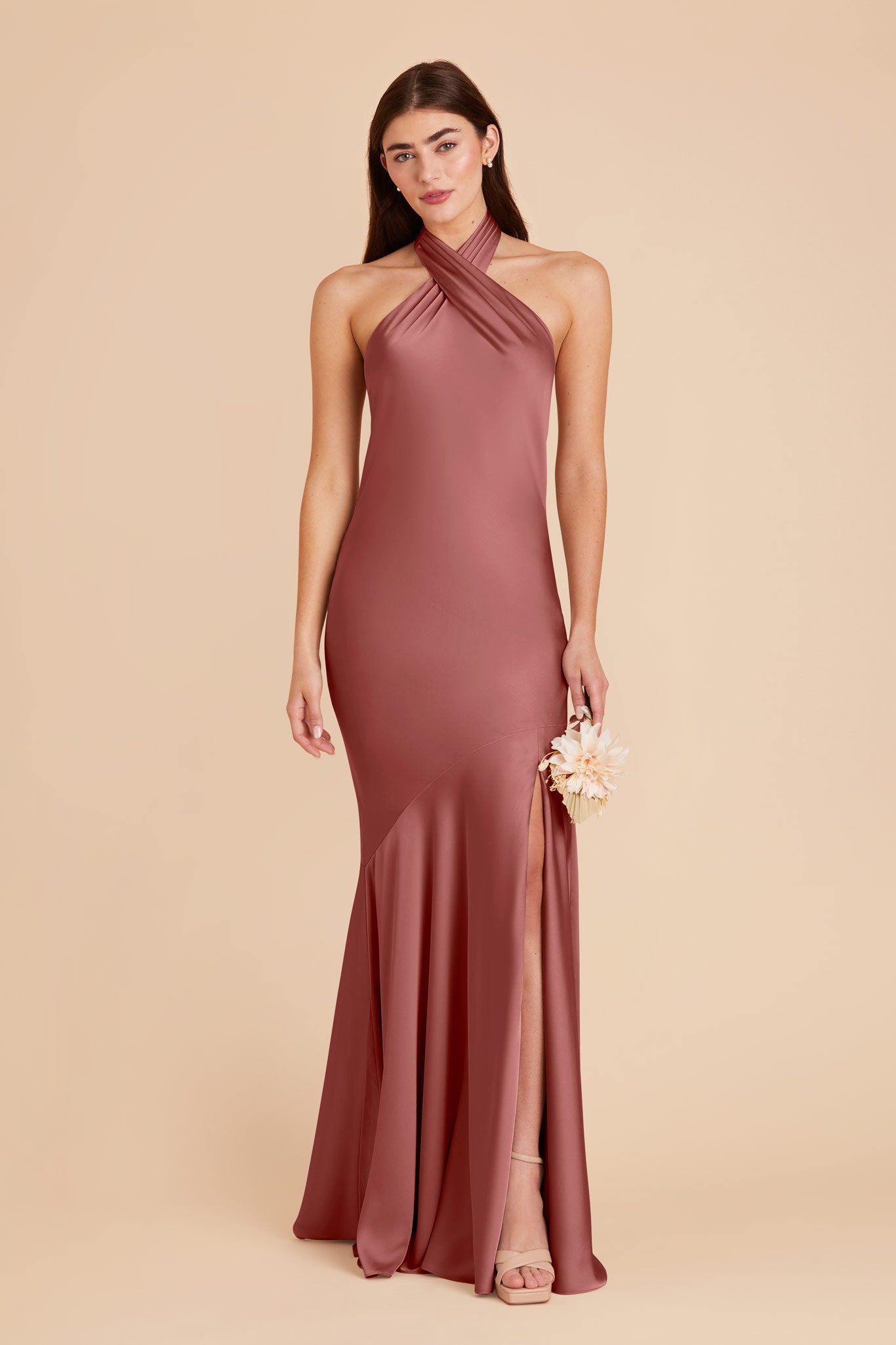 Matte Satin Halter Dress for Women | Stephanie Wild Rose