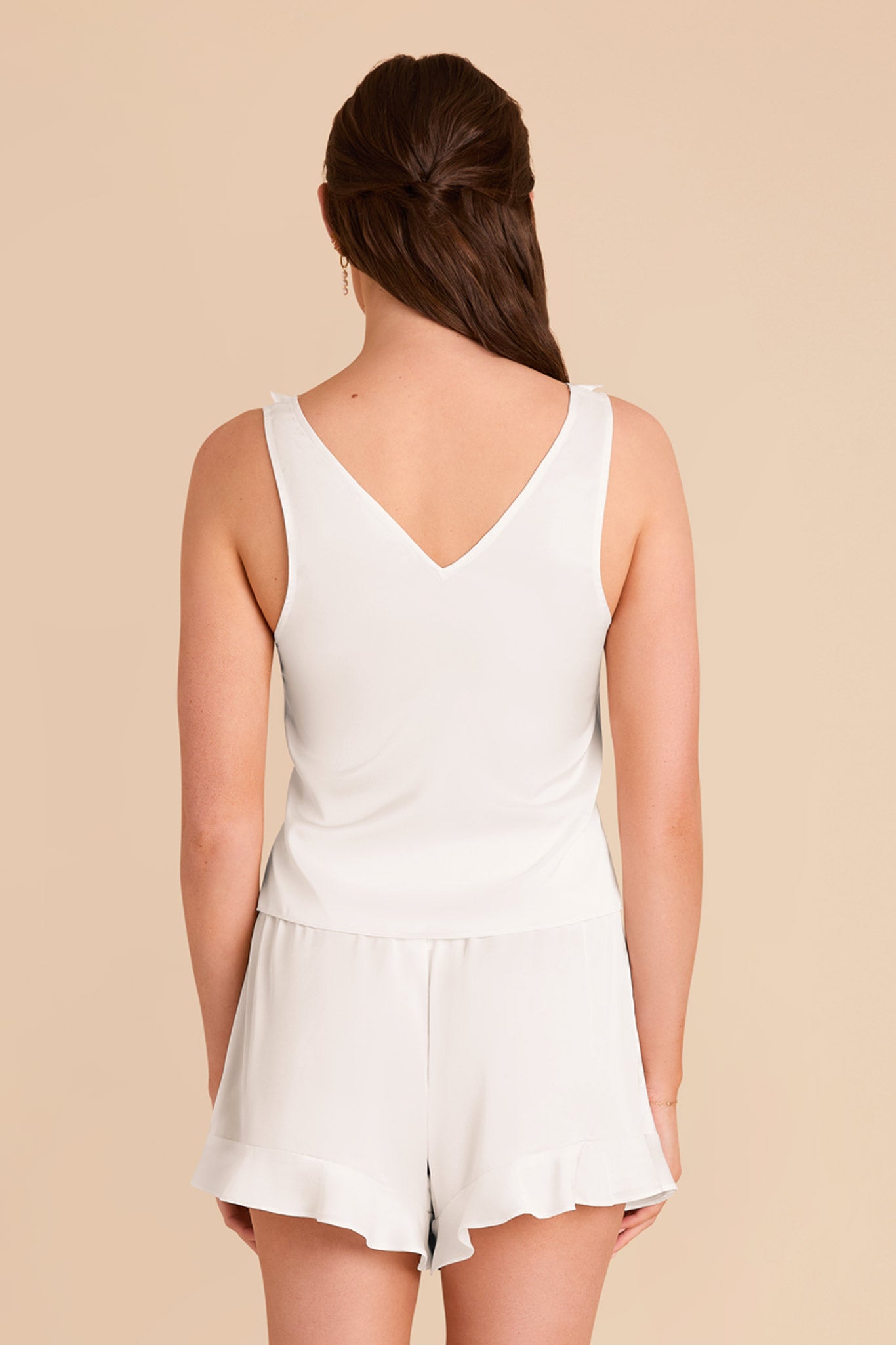 Satin Cami & Short Pajama Set with Ruffles - Sutton Ivory