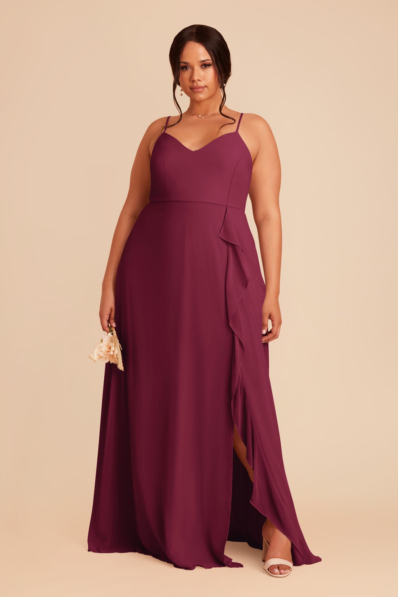 Chiffon Bridesmaid Dress with Ruffle Slit & Convertible Straps | Theresa