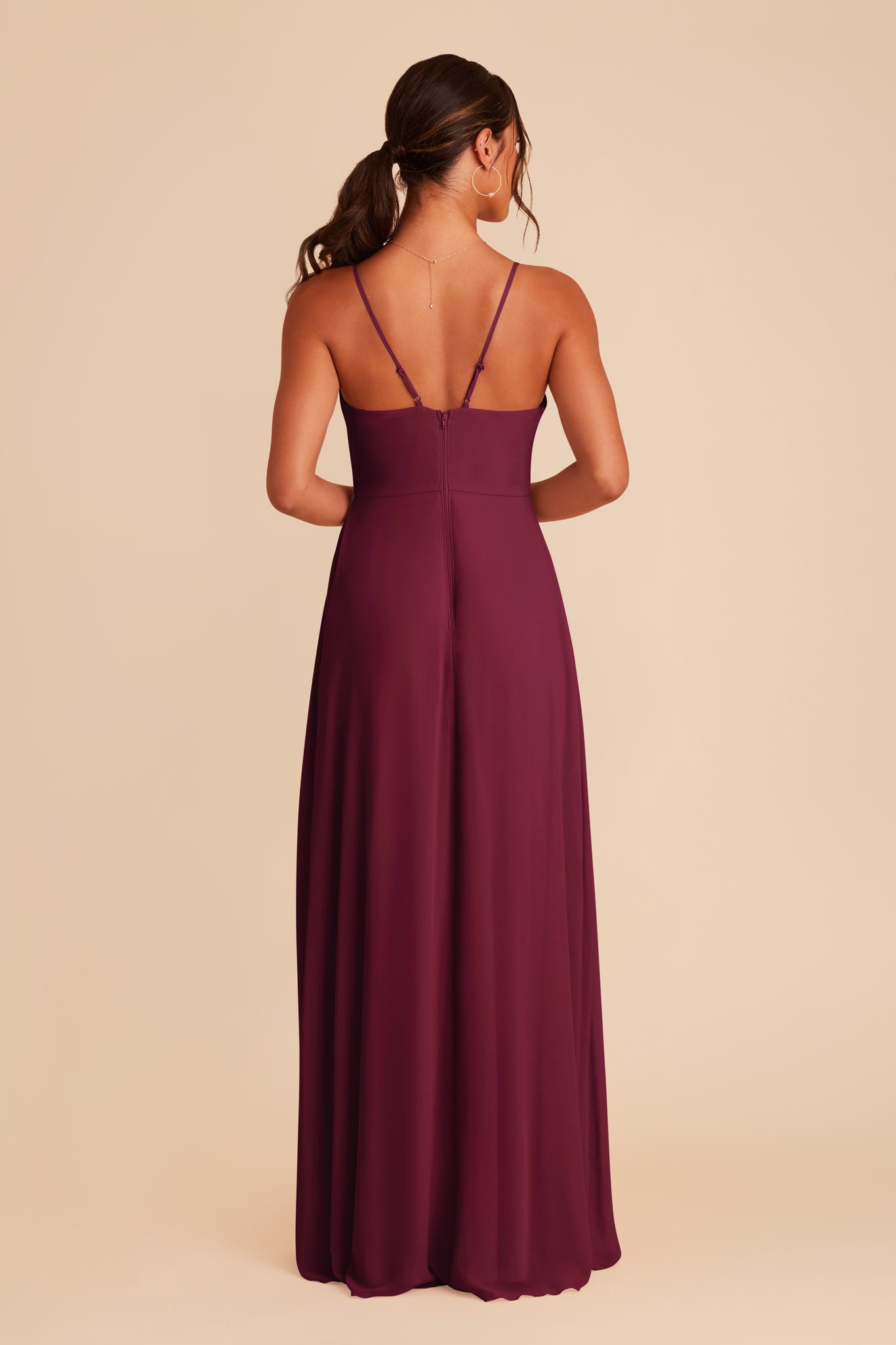 Chiffon Bridesmaid Dress with Ruffle Slit & Convertible Straps | Theresa