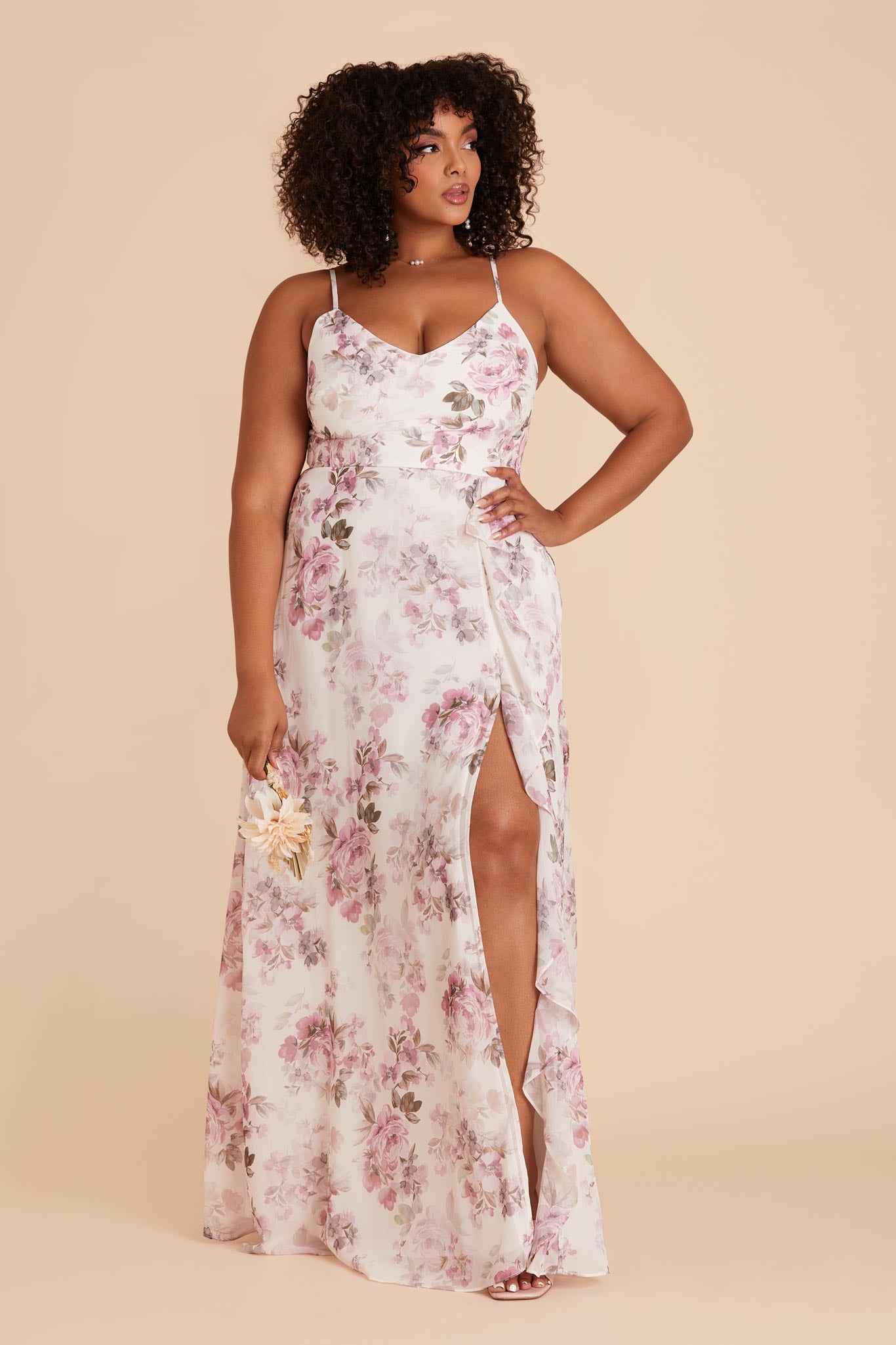 Chiffon Bridesmaid Dress with Ruffle Slit | Theresa