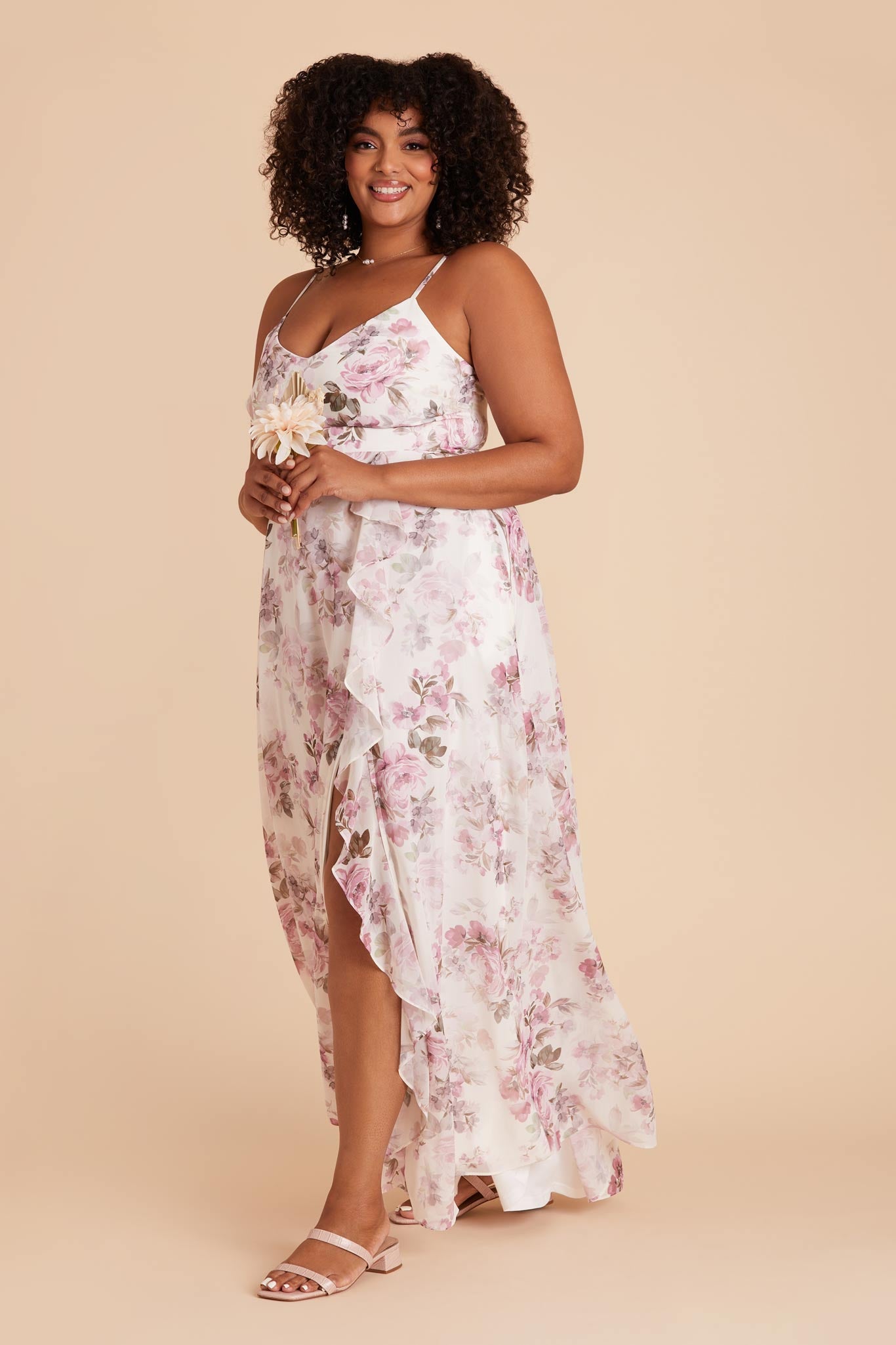 Chiffon Bridesmaid Dress with Ruffle Slit | Theresa