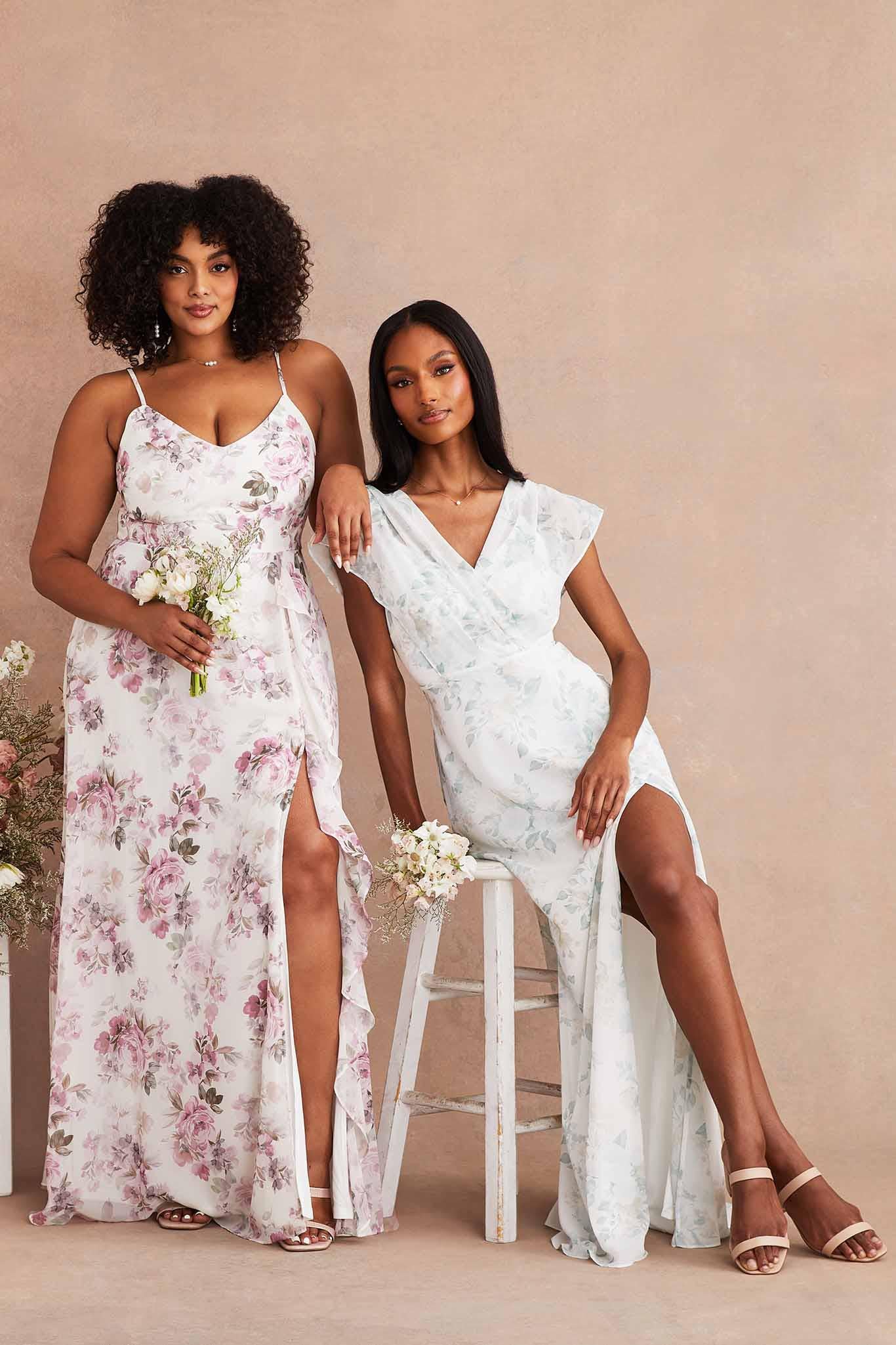 Chiffon Bridesmaid Dress with Ruffle Slit | Theresa