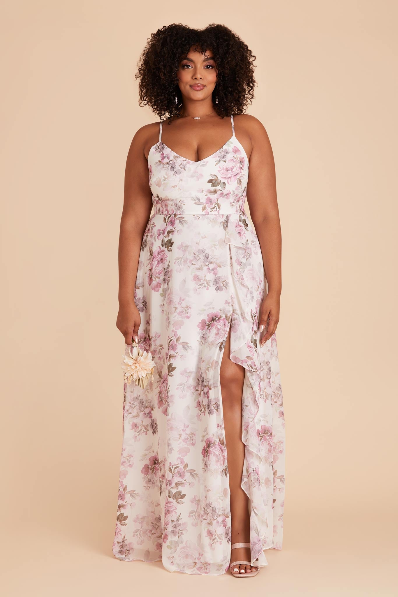 Chiffon Bridesmaid Dress with Ruffle Slit | Theresa