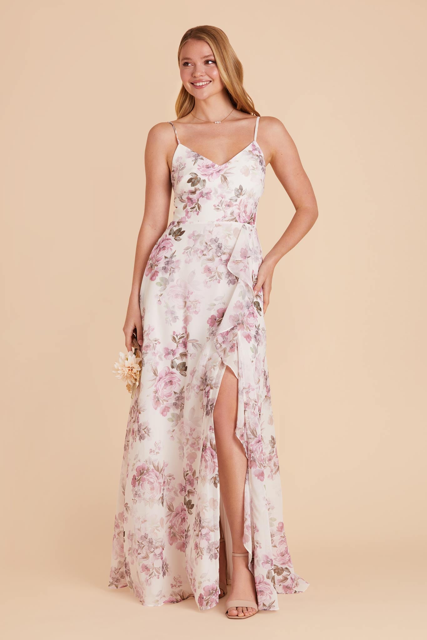 Chiffon Bridesmaid Dress with Ruffle Slit | Theresa