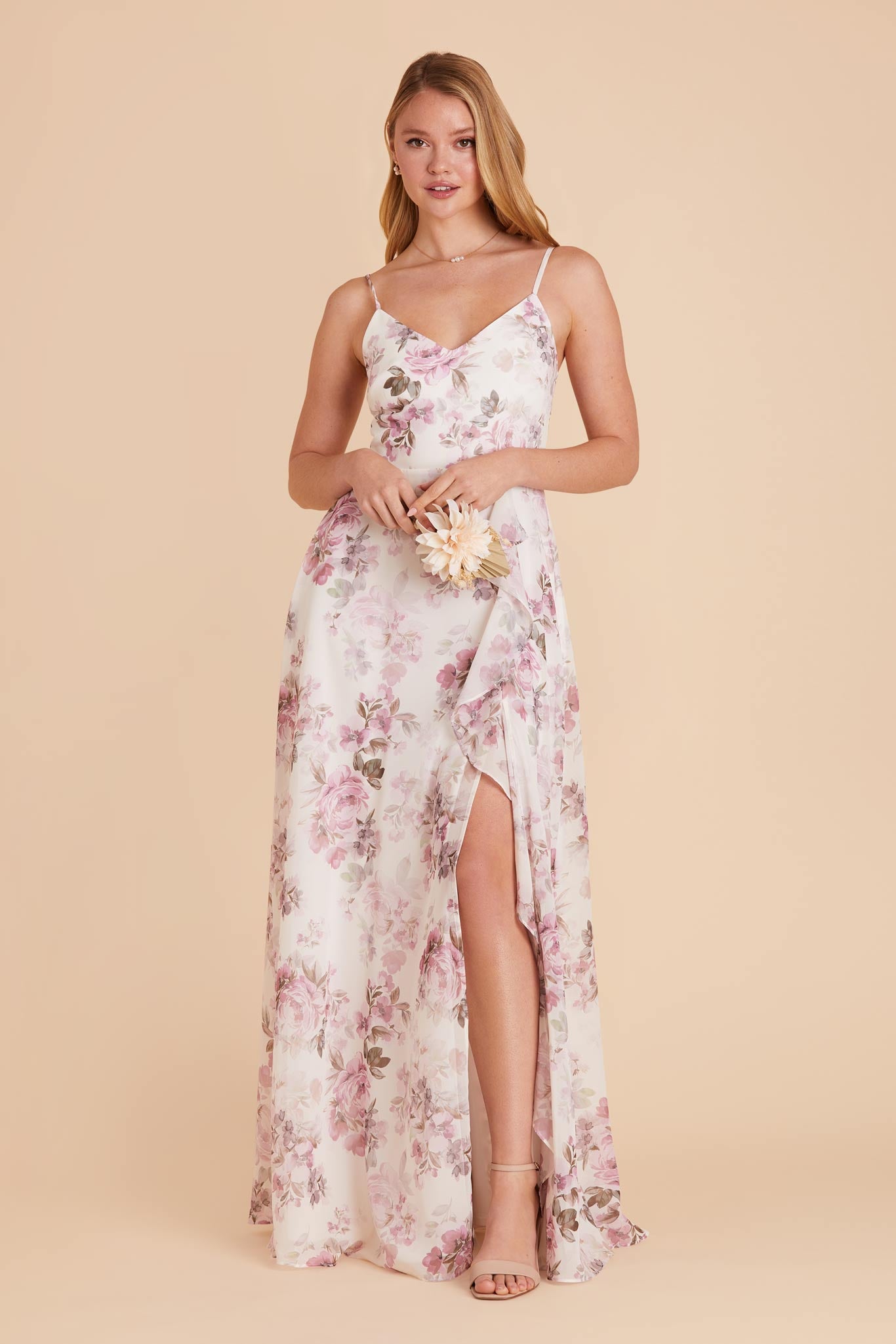 Chiffon Bridesmaid Dress with Ruffle Slit | Theresa