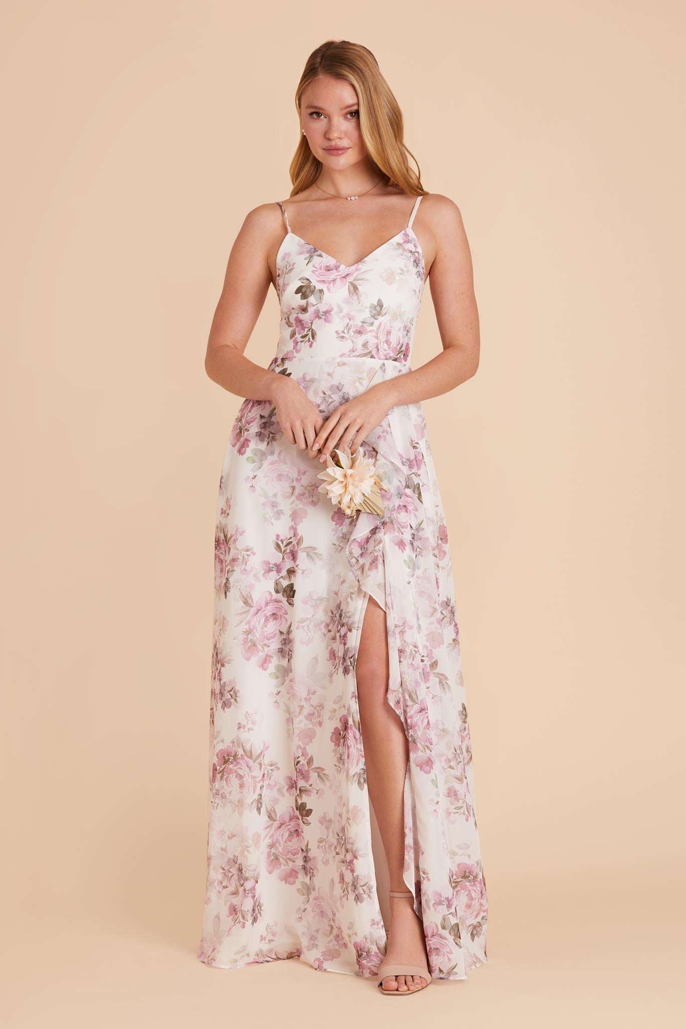Chiffon Bridesmaid Dress with Ruffle Slit | Theresa