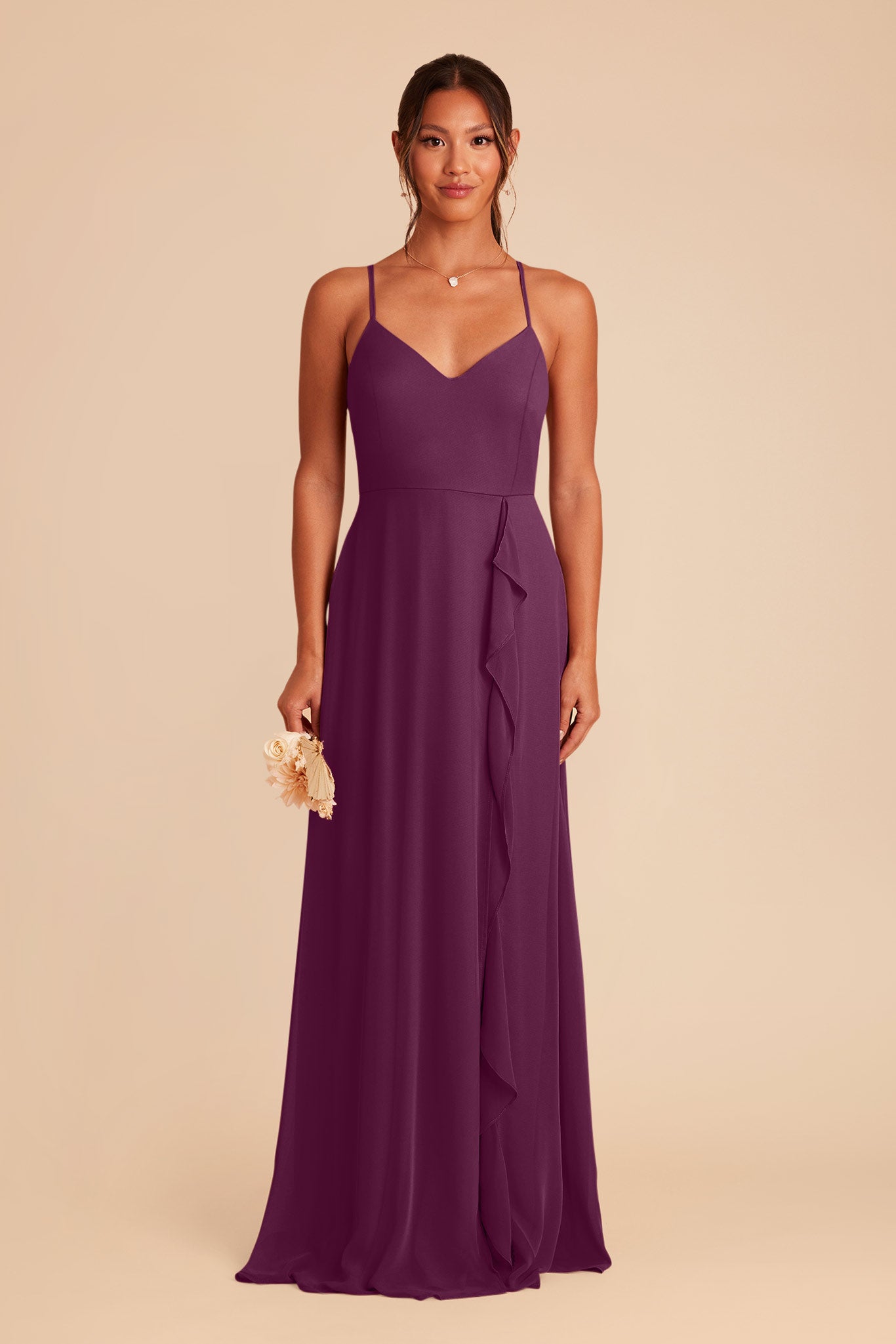 Chiffon Bridesmaid Dress with Ruffle Slit | Theresa Fig