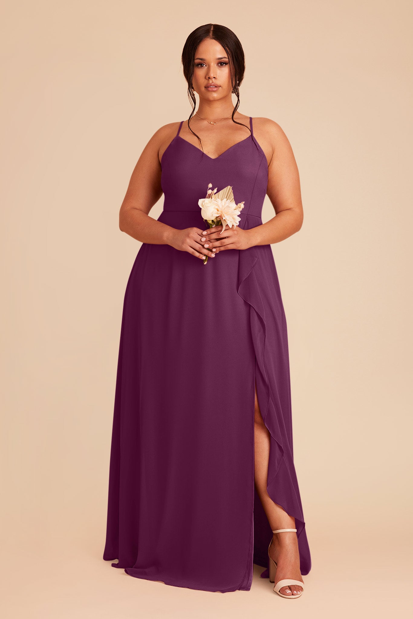 Chiffon Bridesmaid Dress with Ruffle Slit | Theresa Fig
