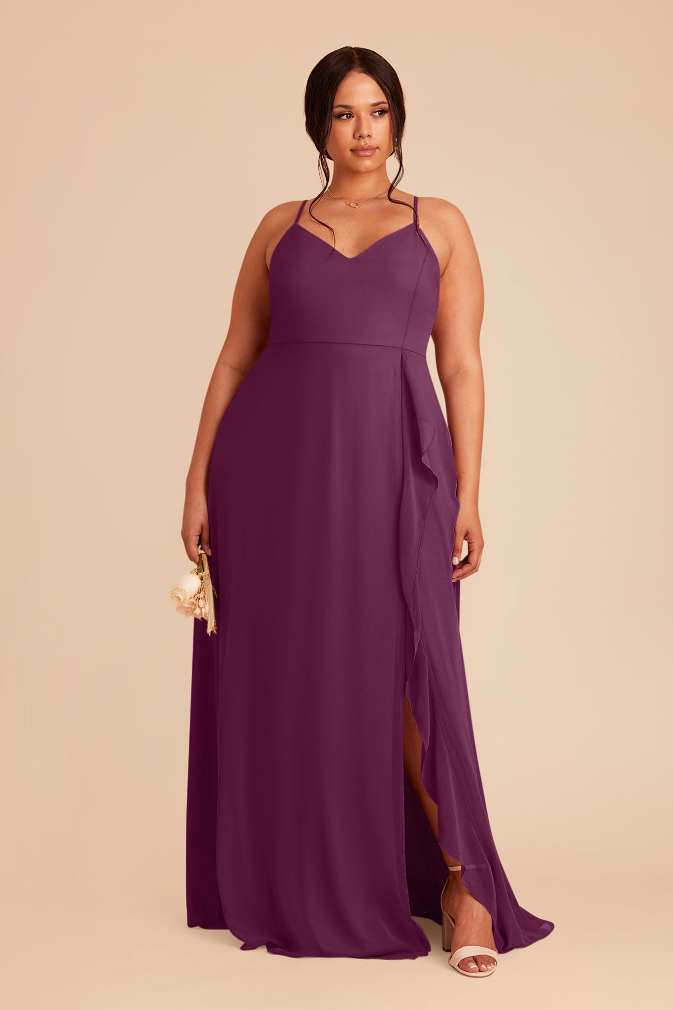 Chiffon Bridesmaid Dress with Ruffle Slit | Theresa Fig