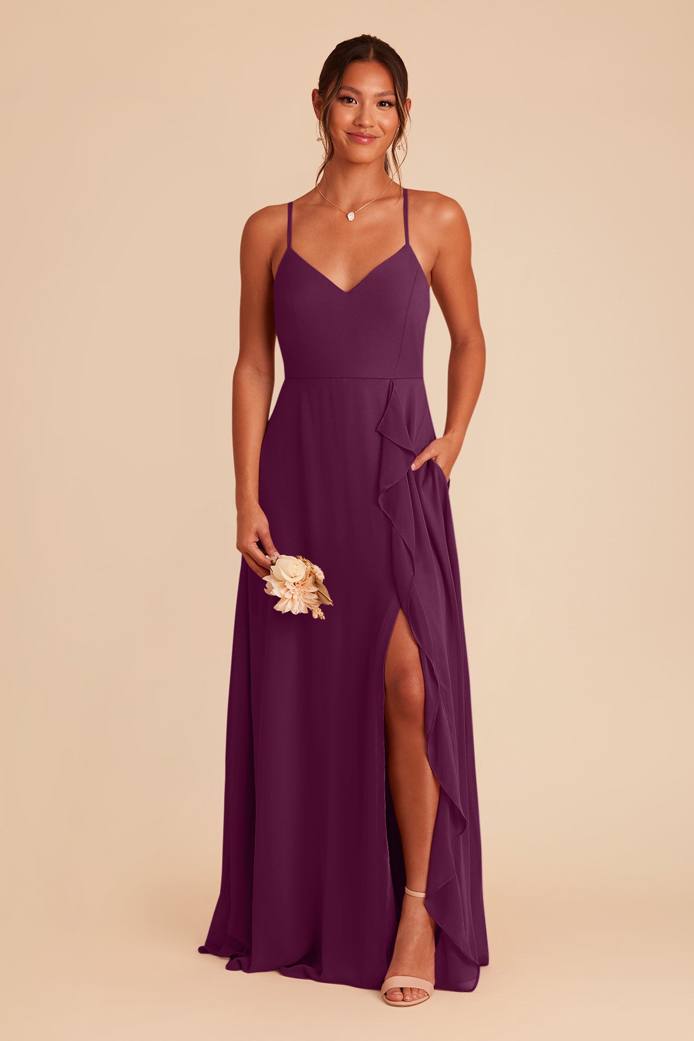 Chiffon Bridesmaid Dress with Ruffle Slit | Theresa Fig