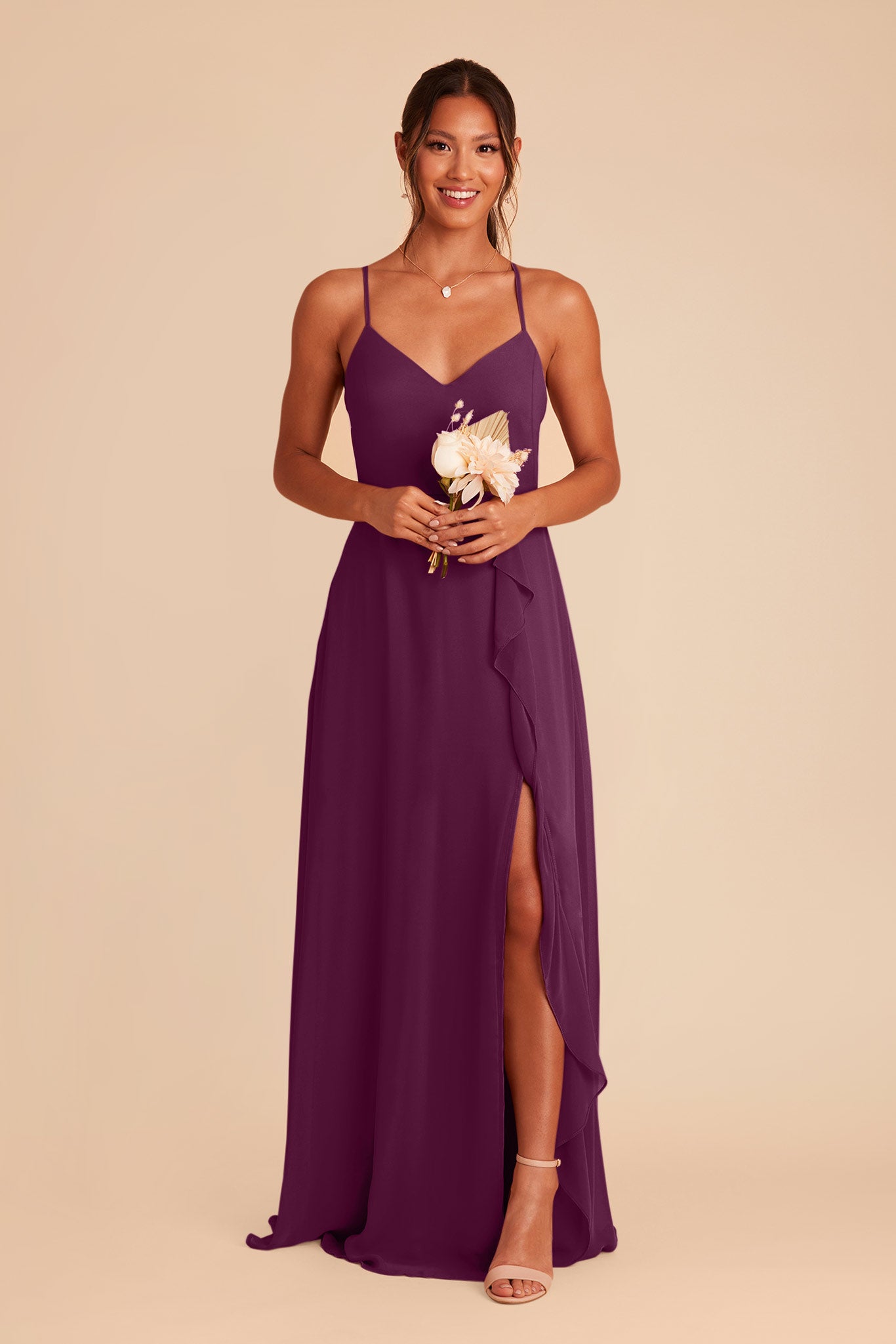 Chiffon Bridesmaid Dress with Ruffle Slit | Theresa Fig