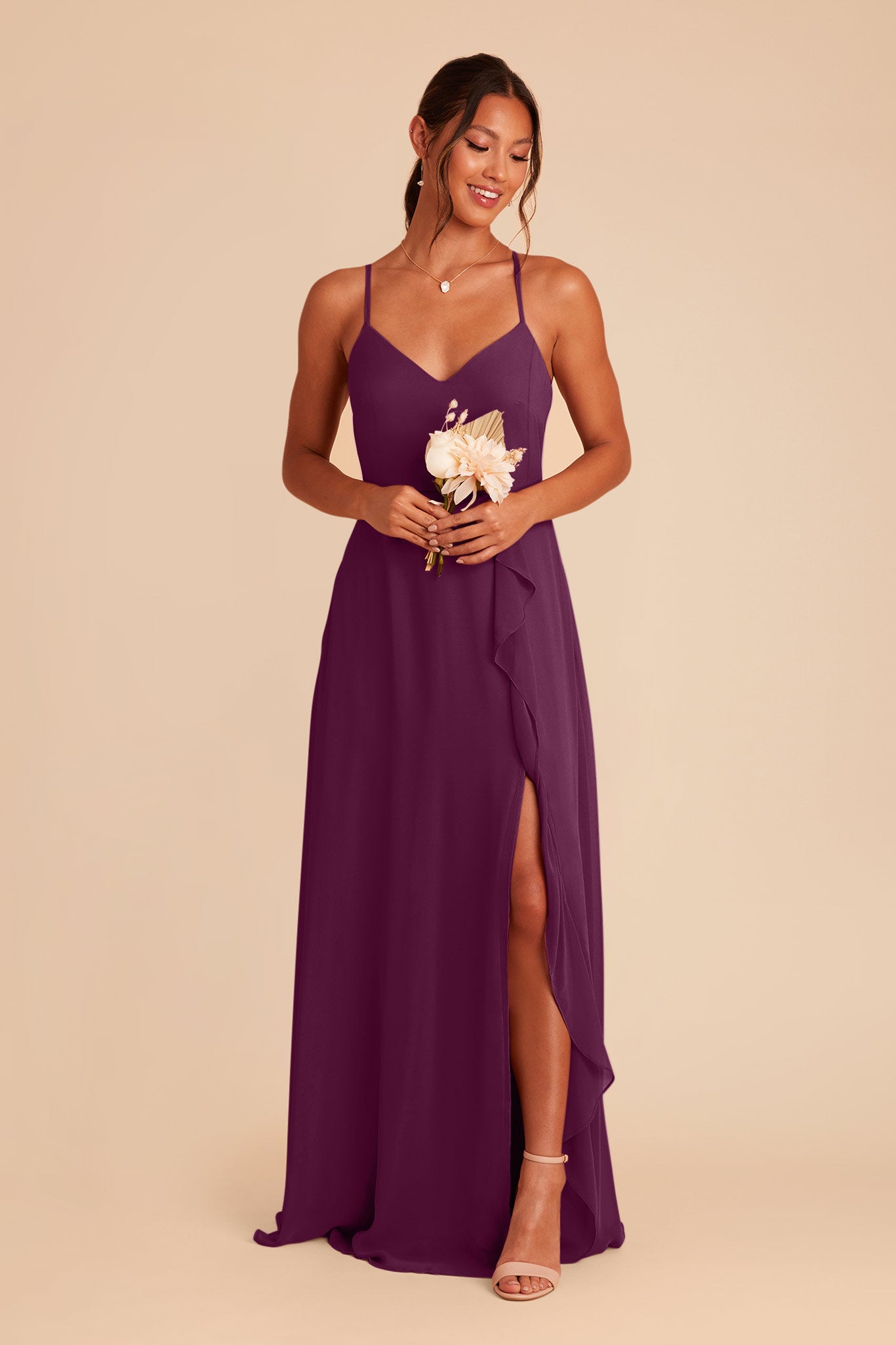 Chiffon Bridesmaid Dress with Ruffle Slit | Theresa Fig