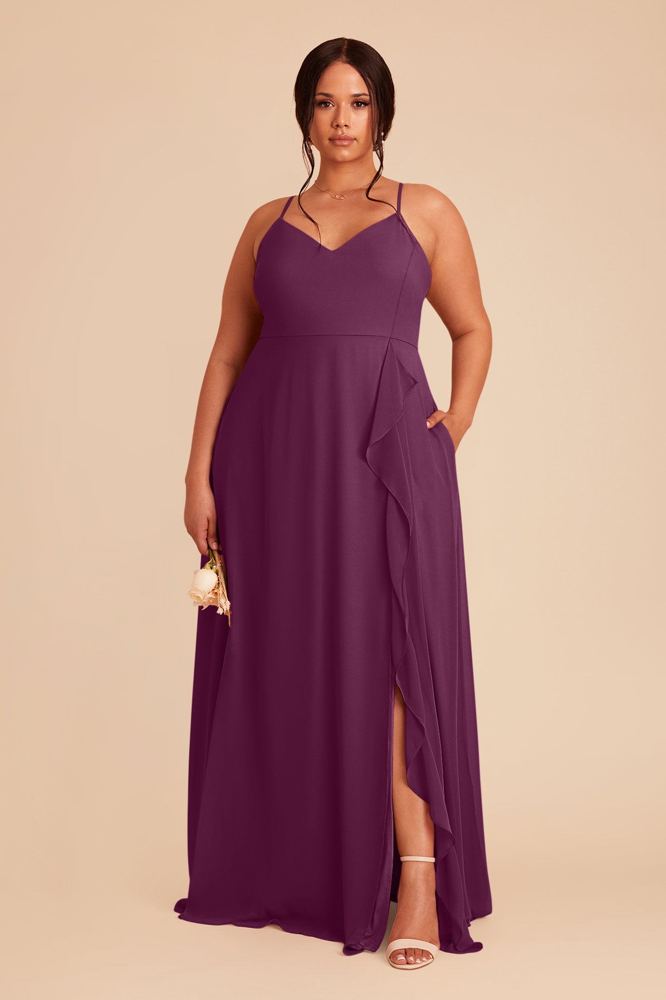 Chiffon Bridesmaid Dress with Ruffle Slit | Theresa Fig