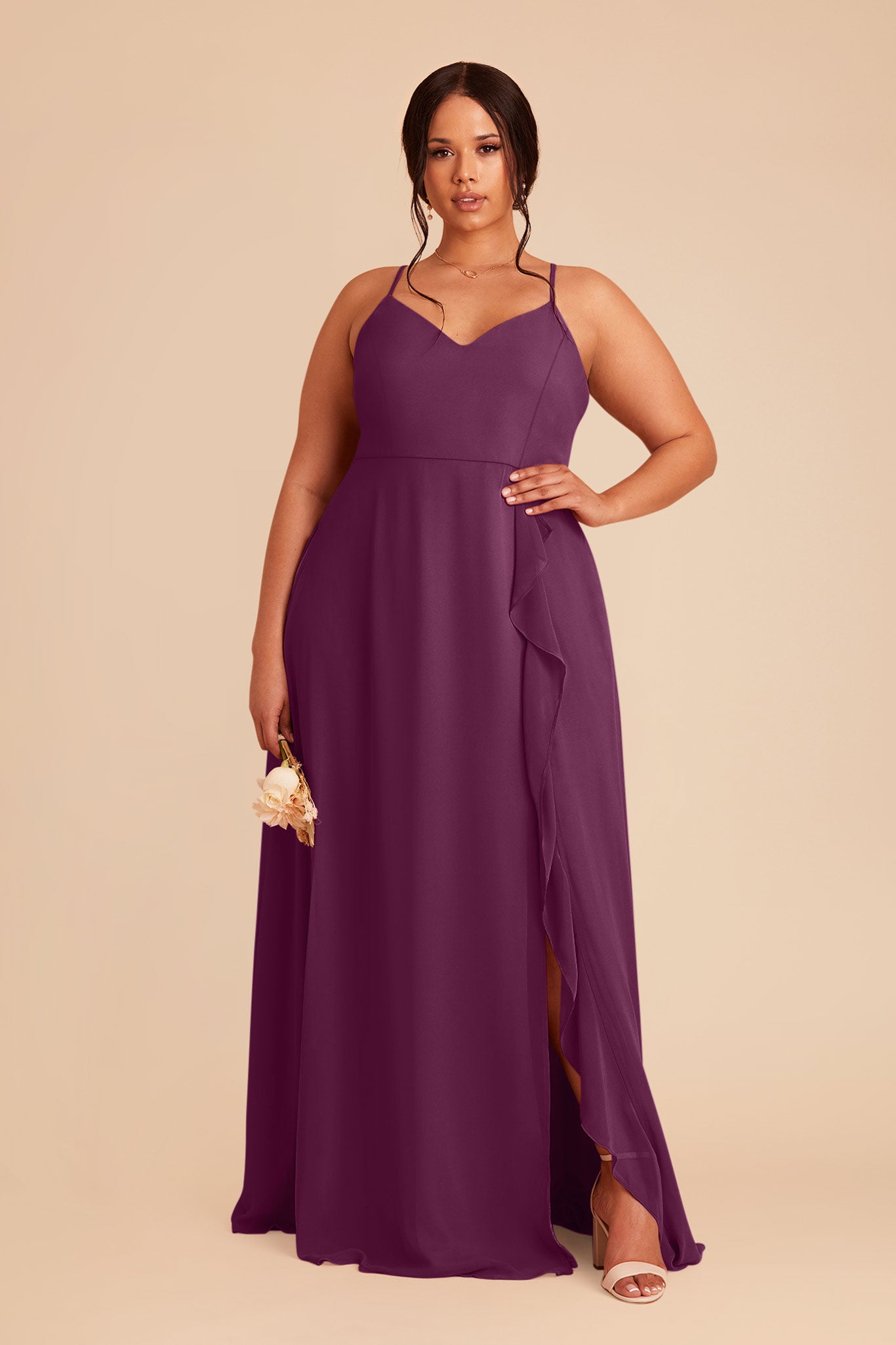Chiffon Bridesmaid Dress with Ruffle Slit | Theresa Fig