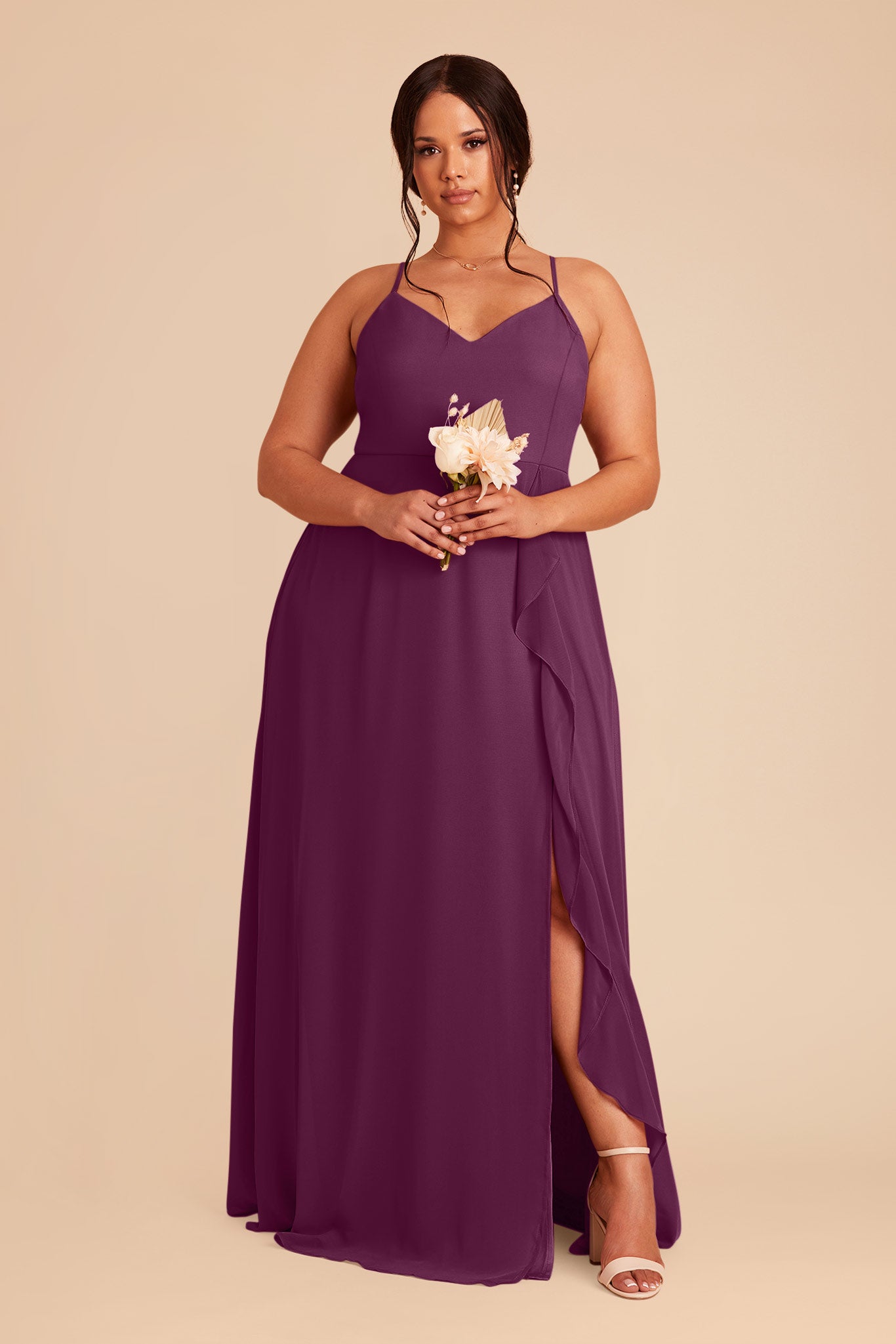 Chiffon Bridesmaid Dress with Ruffle Slit | Theresa Fig