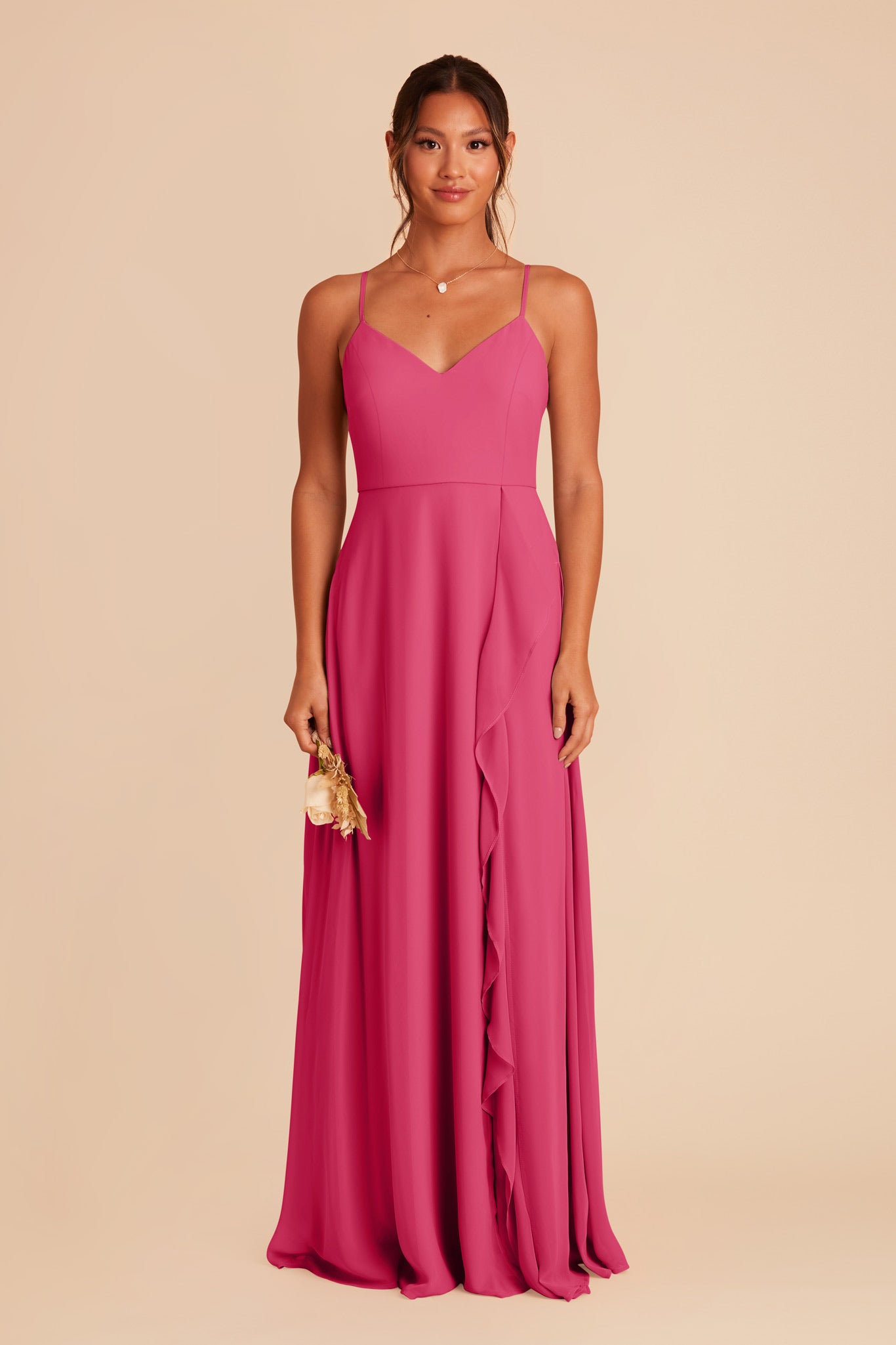 Chiffon Bridesmaid Dress with Ruffle Slit & Convertible Straps | Theresa