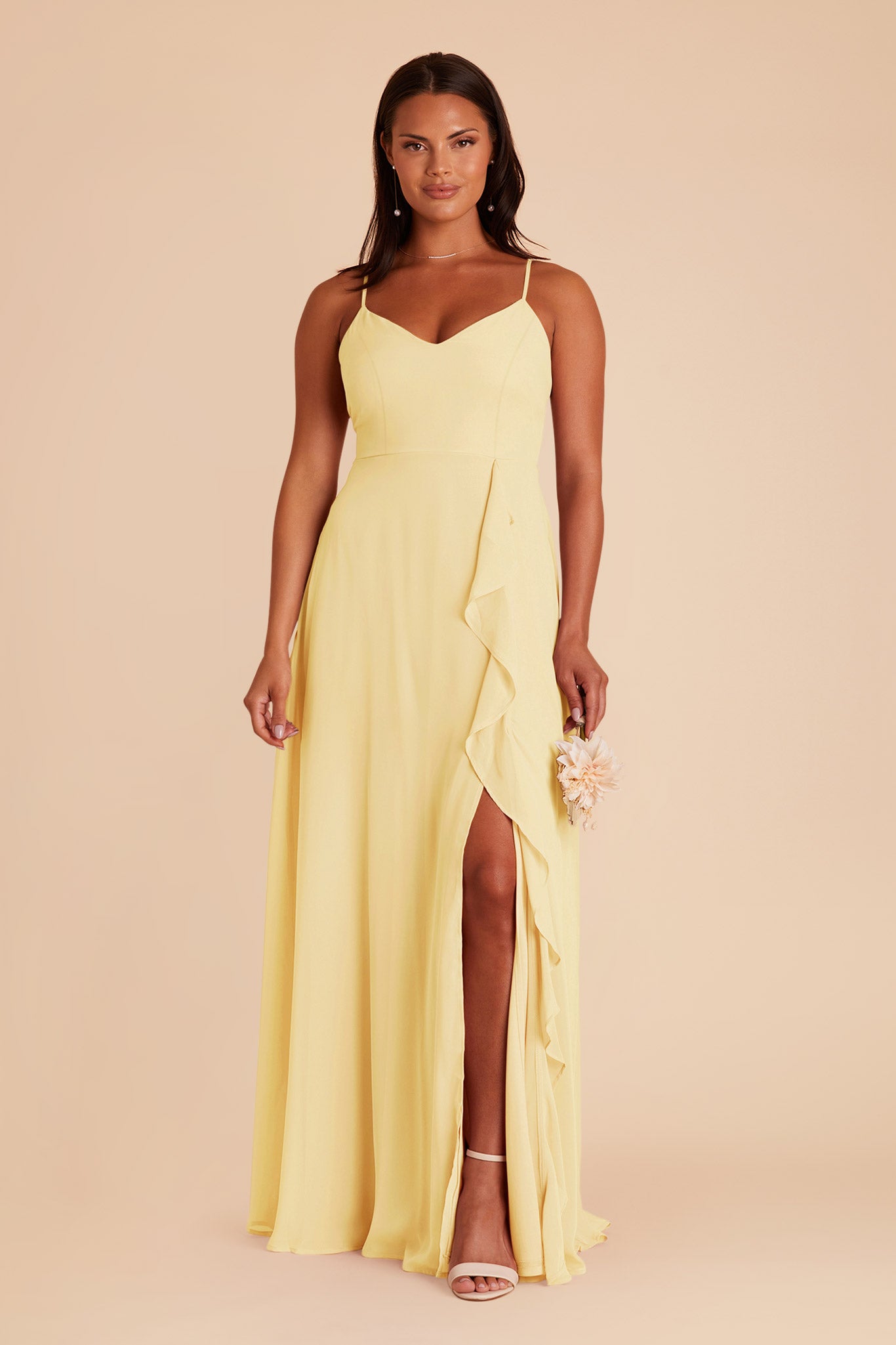 Chiffon Bridesmaid Dress with Ruffle Slit & Convertible Straps | Theresa
