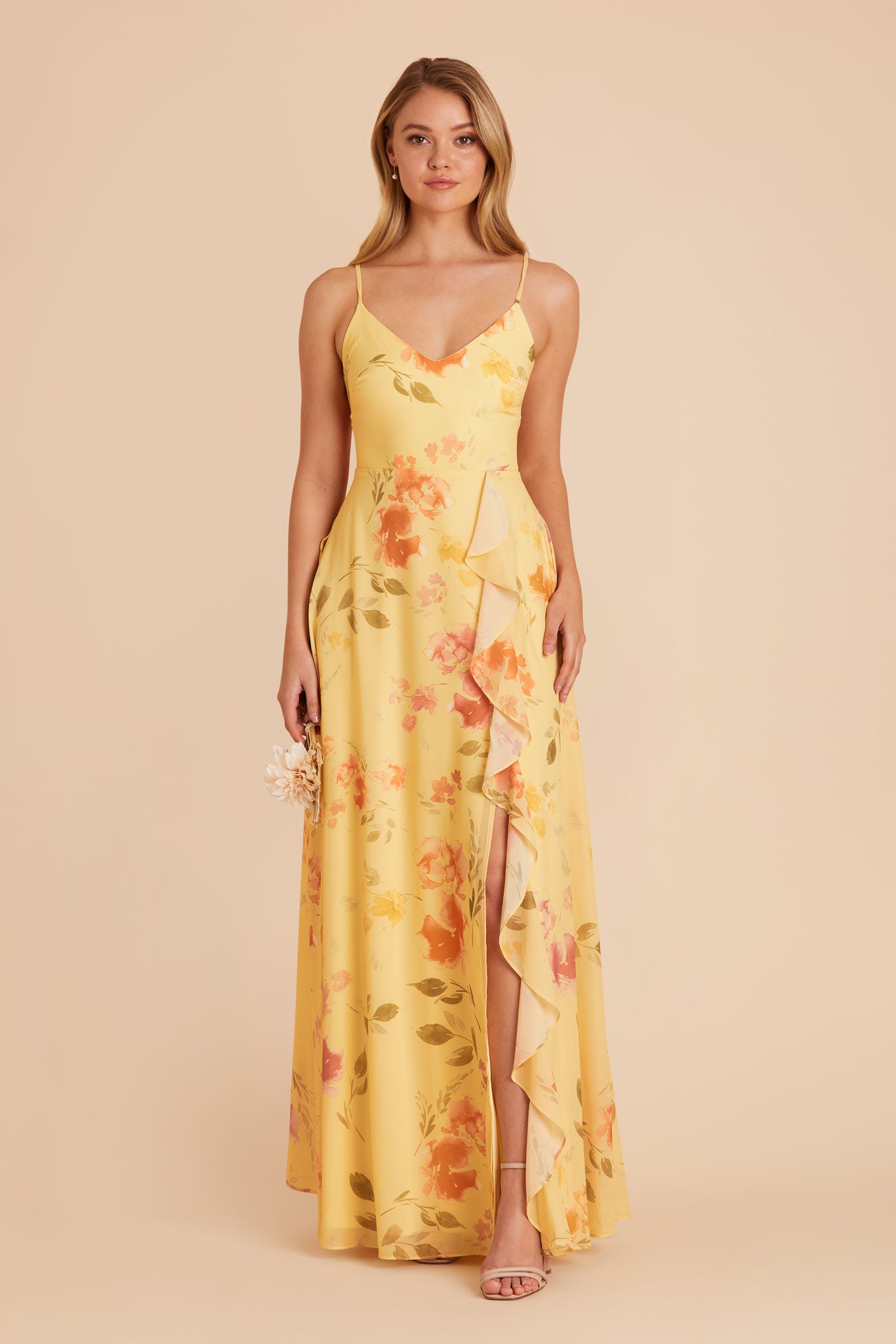 Chiffon Bridesmaid Dress with Ruffle Slit | Theresa Floral