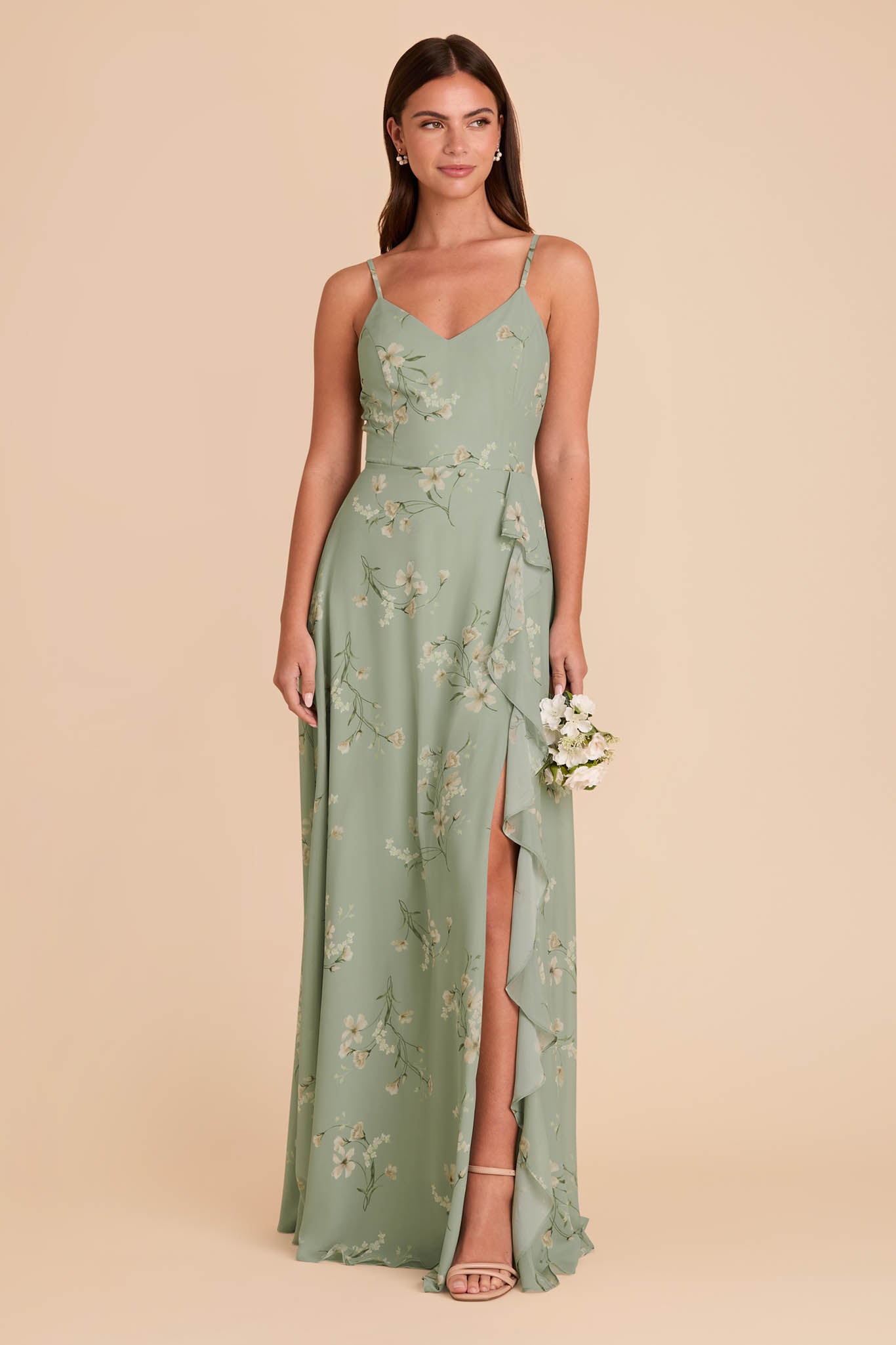 Chiffon Bridesmaid Dress with Ruffle Slit & Convertible Straps | Sage Le Fleur