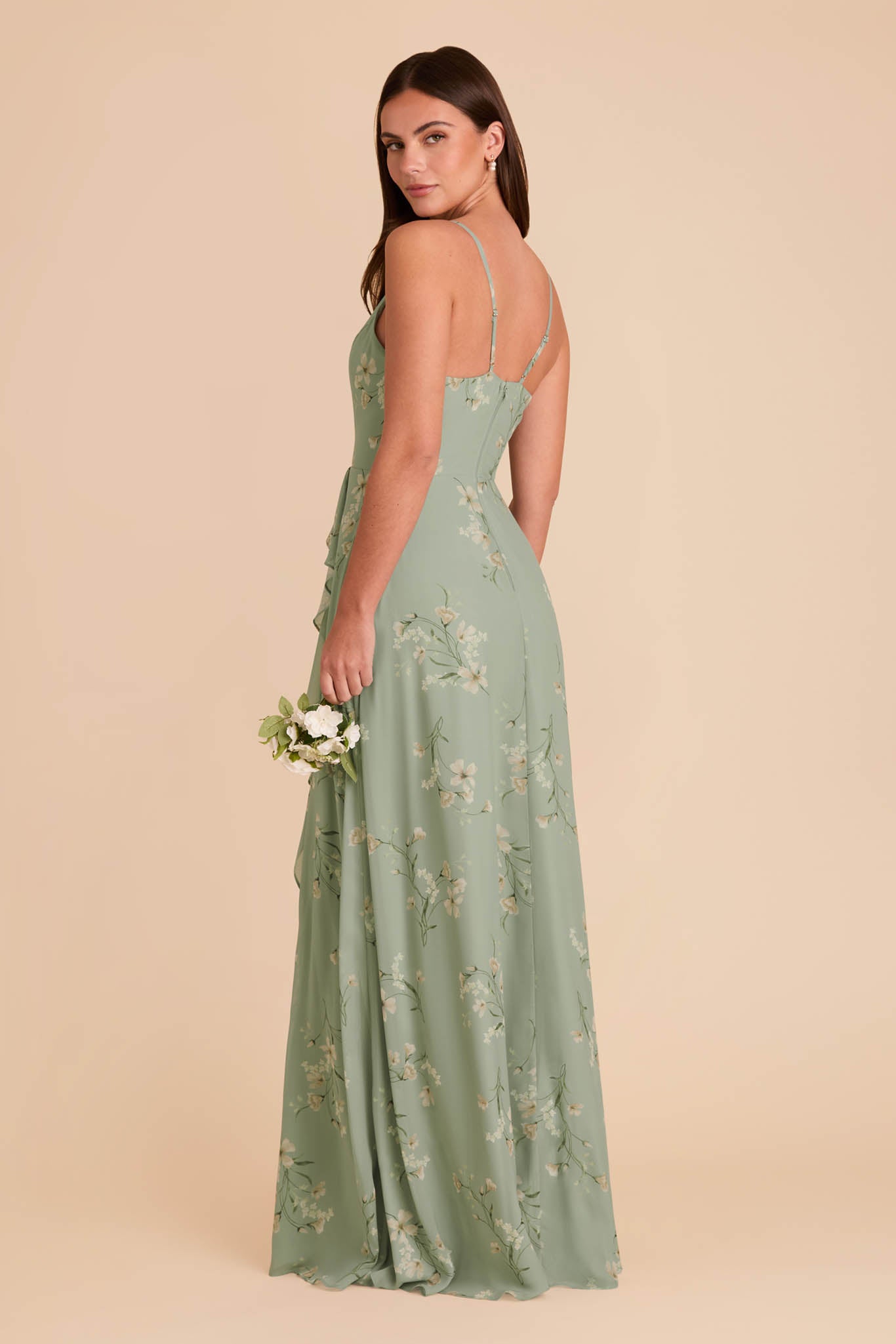 Chiffon Bridesmaid Dress with Ruffle Slit & Convertible Straps | Sage Le Fleur