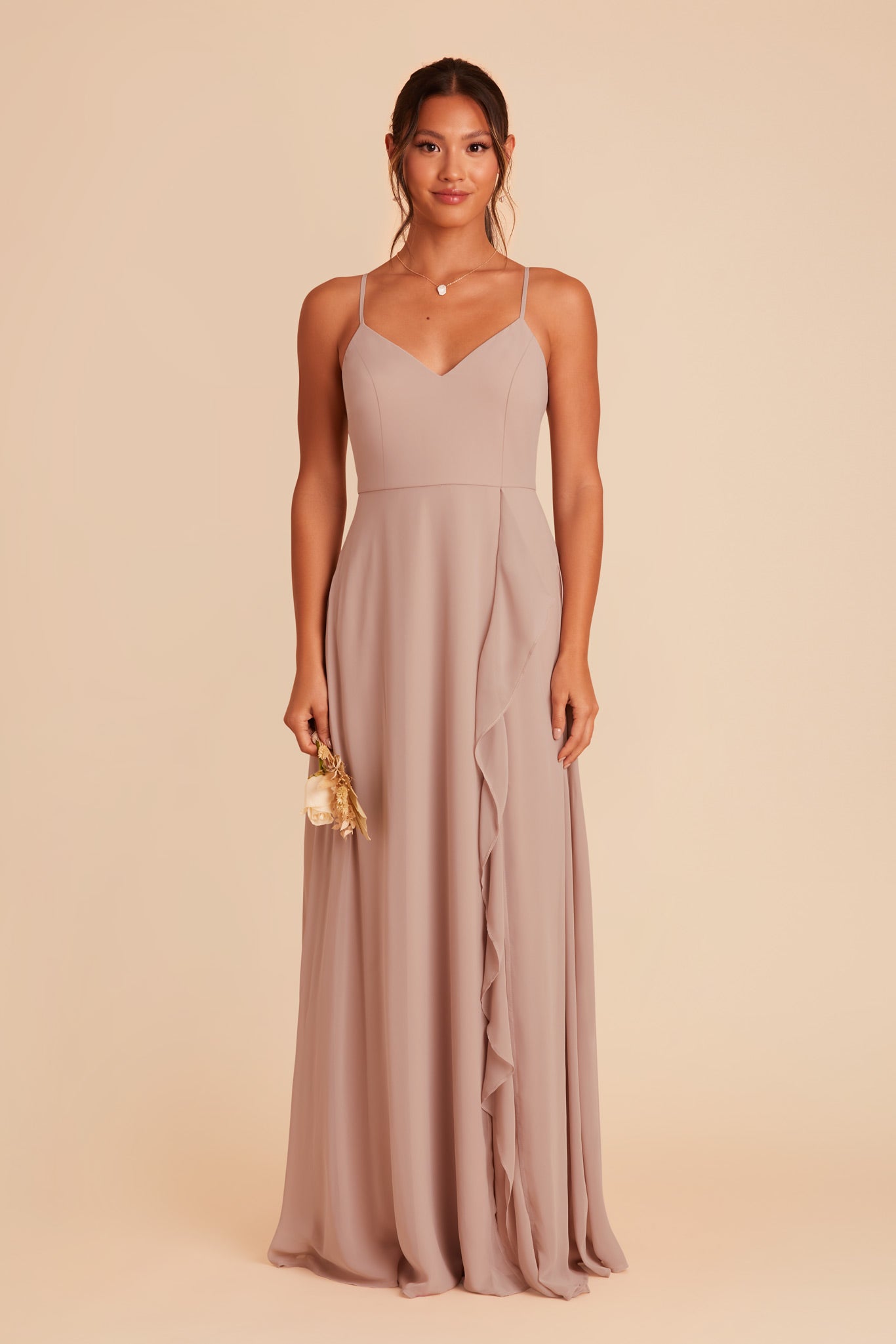Chiffon Bridesmaid Dress with Ruffle Slit & Convertible Straps | Theresa