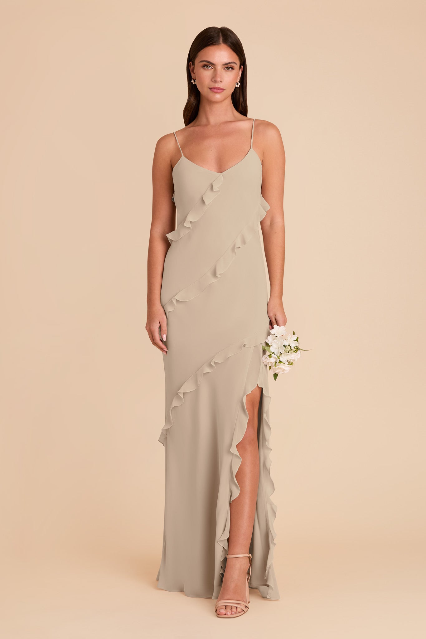 Chiffon Ruffled Dress for Women | Valentina Almond