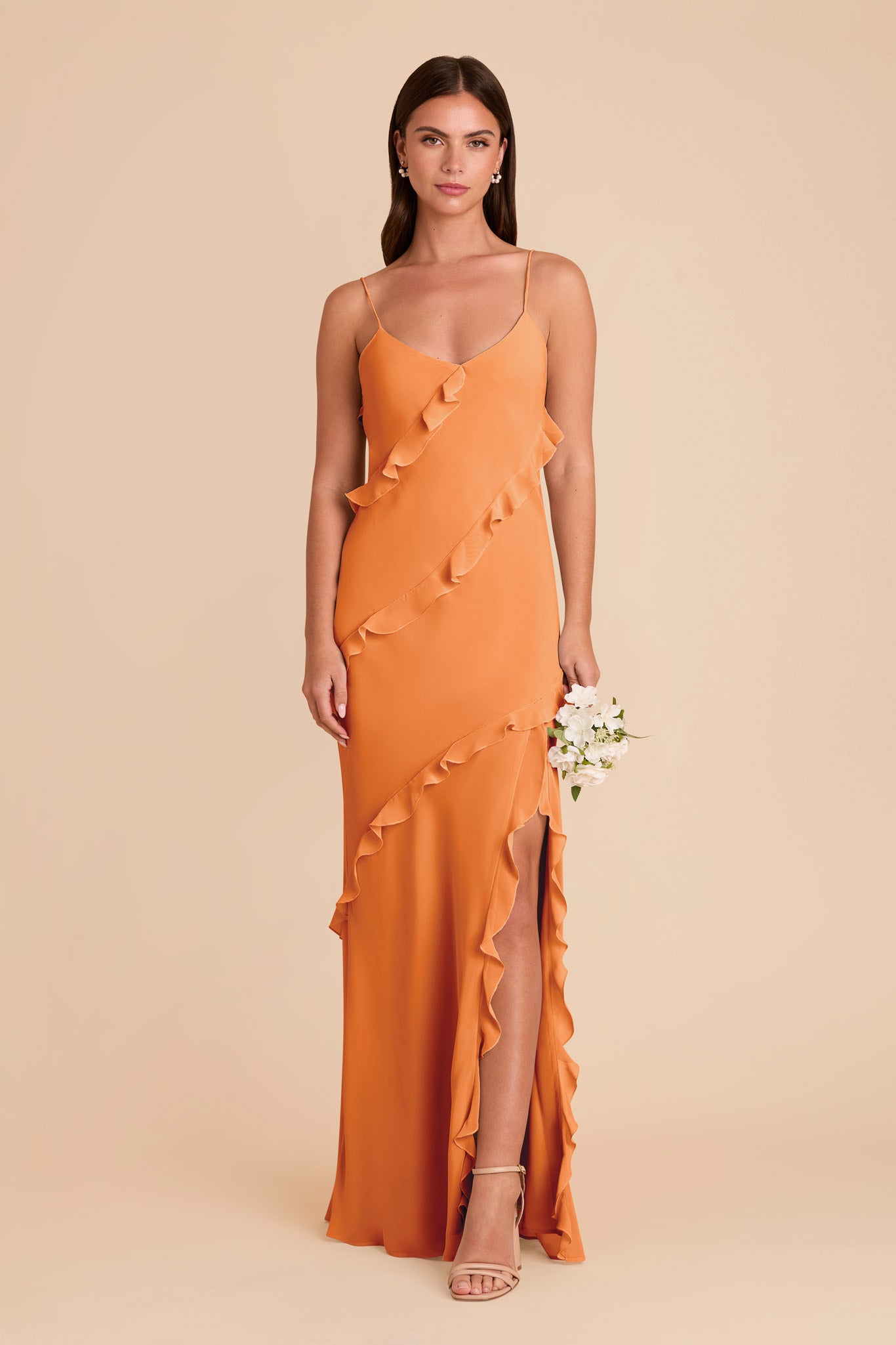 Flirty Ruffled Chiffon Dress in Apricot | Valentina