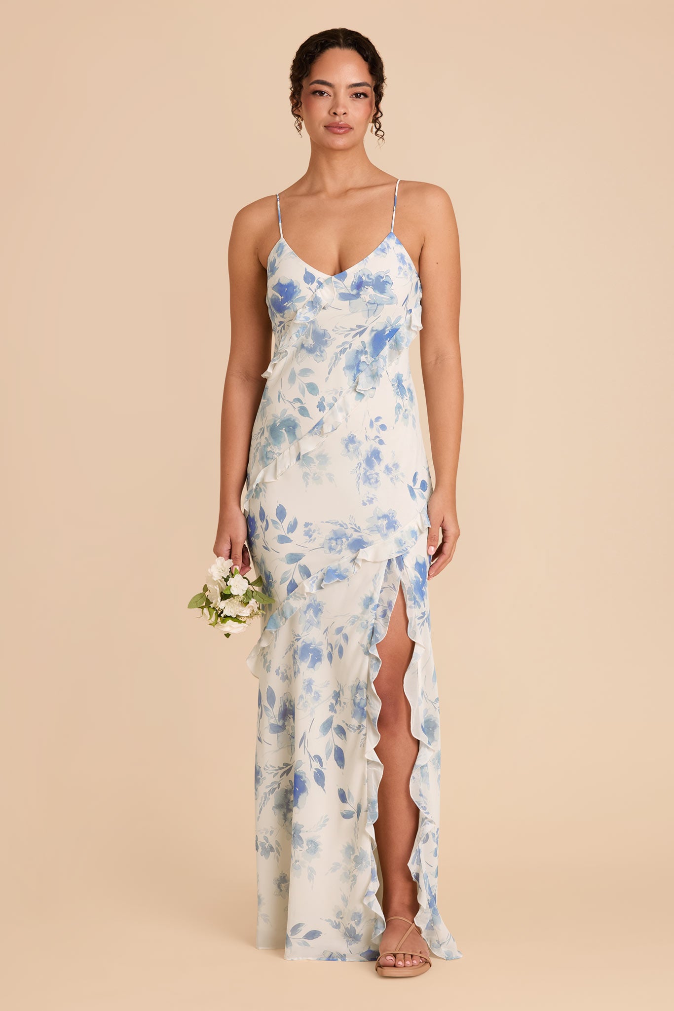 Lightweight Chiffon Dress with Ruffles | Valentina Blue Floral