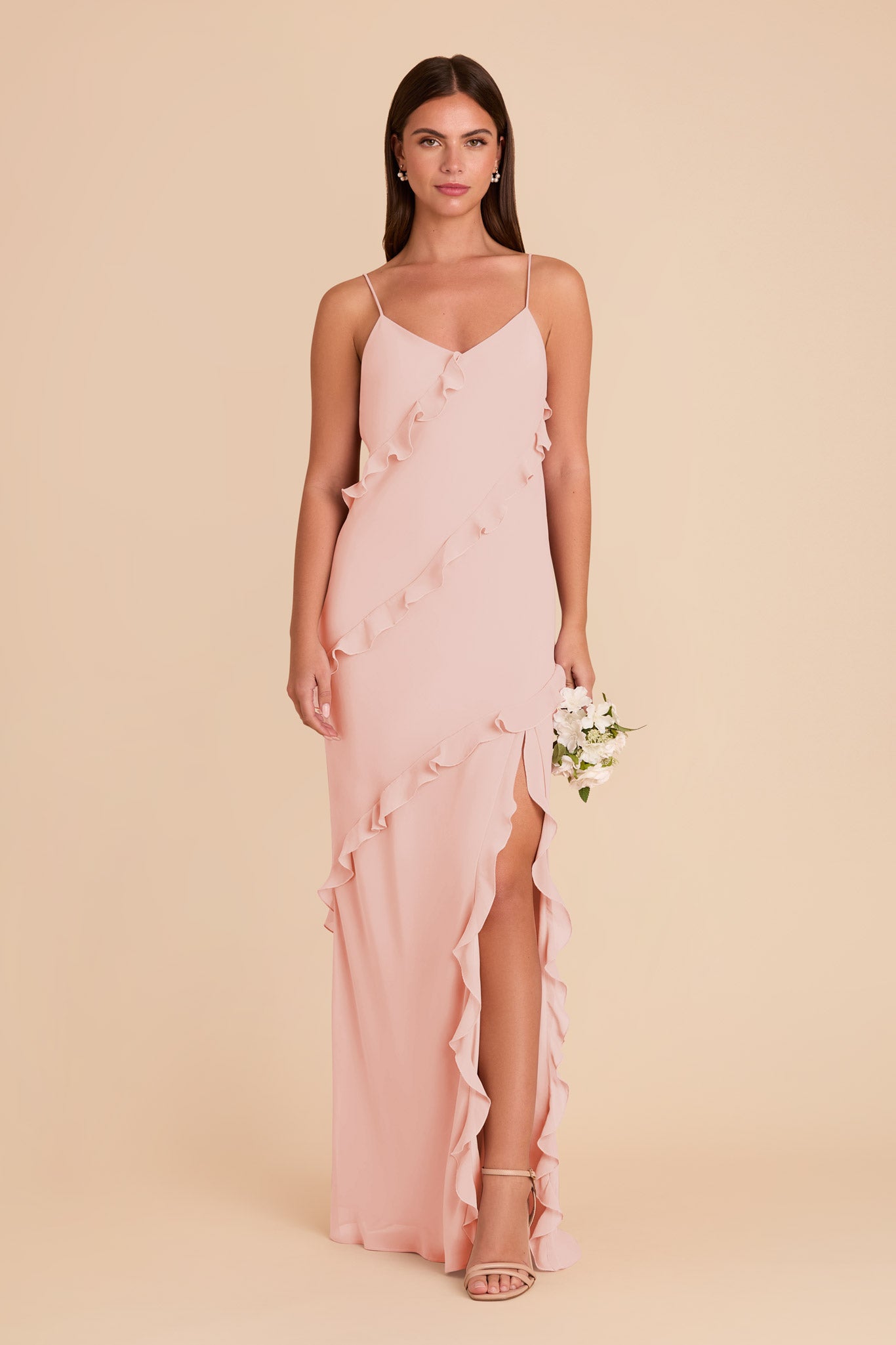 Flirty Ruffled Chiffon Dress in Blush Pink | Valentina